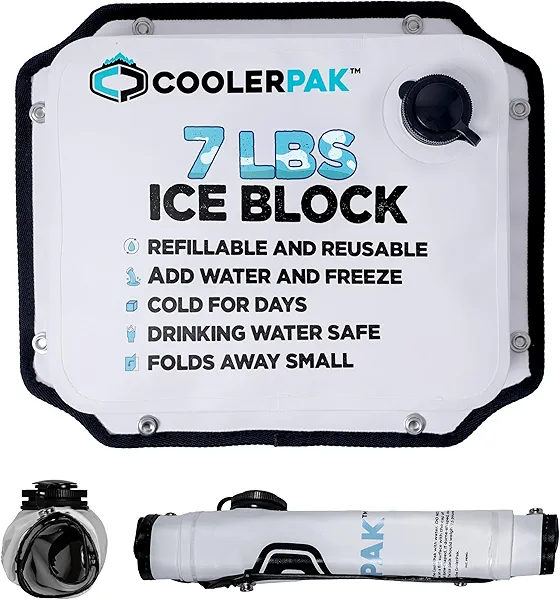CoolerPak 7lb Refillable Reusable Ice Pack – Stays Cold for Days – Non-Toxic, Leakproof, and Suitable for Potable Drinking Water and Cold Plunge – Built Tough, Rolls Up for Easy Storage