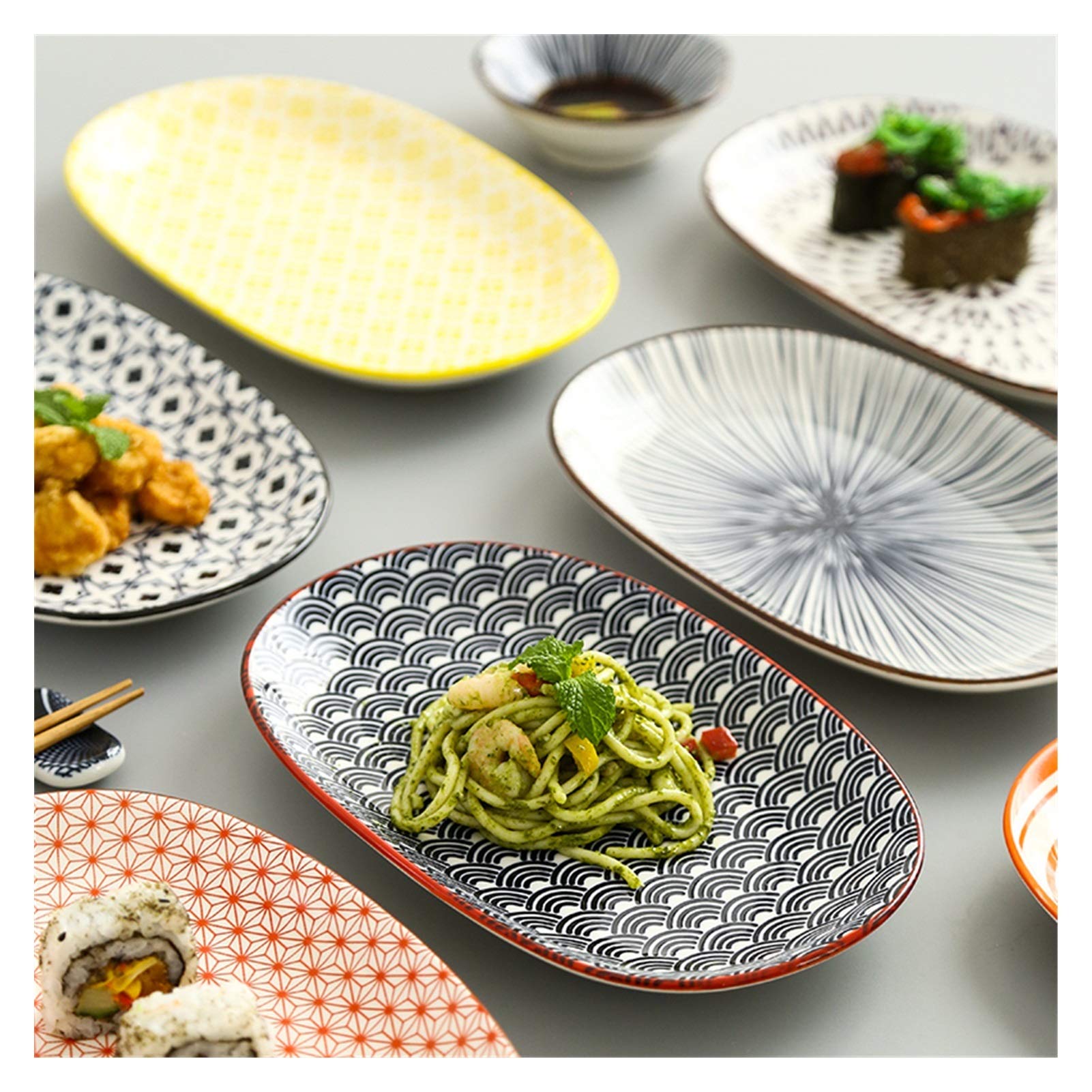 H3TF5J Japońska ceramiczna płyta rybna, zastawa stołowa podgrzewacza, stolik w wysokiej temperaturze, ceramiczny talerz, kuchenka mikrofalowa i zmywarka odpowiednia, kreatywna płyta sałatkowa domowa