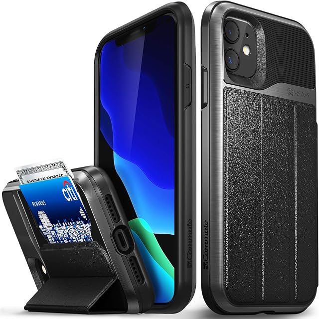 Vena vCommute Wallet Case Compatible with Apple iPhone 11 (6.1"-inch 2019), (Military Grade Drop Protection) Flip Leather Cover Card Slot Holder with Kickstand - Space Gray