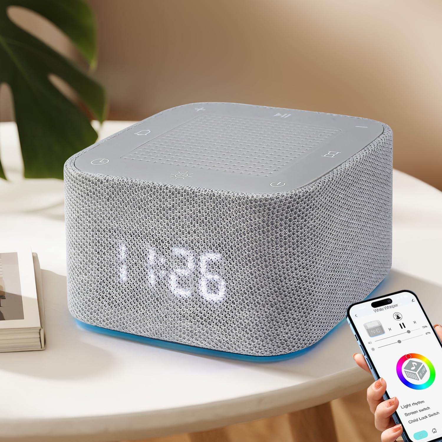 White Noise Sound Machine for Sleep ，32 Soothing Sounds Alarm Clock ，Night Lights Bluetooth App Control Best Birthday Gift Ideas for Baby Adult Portable Travel Office Bedside Clocks Bedroom