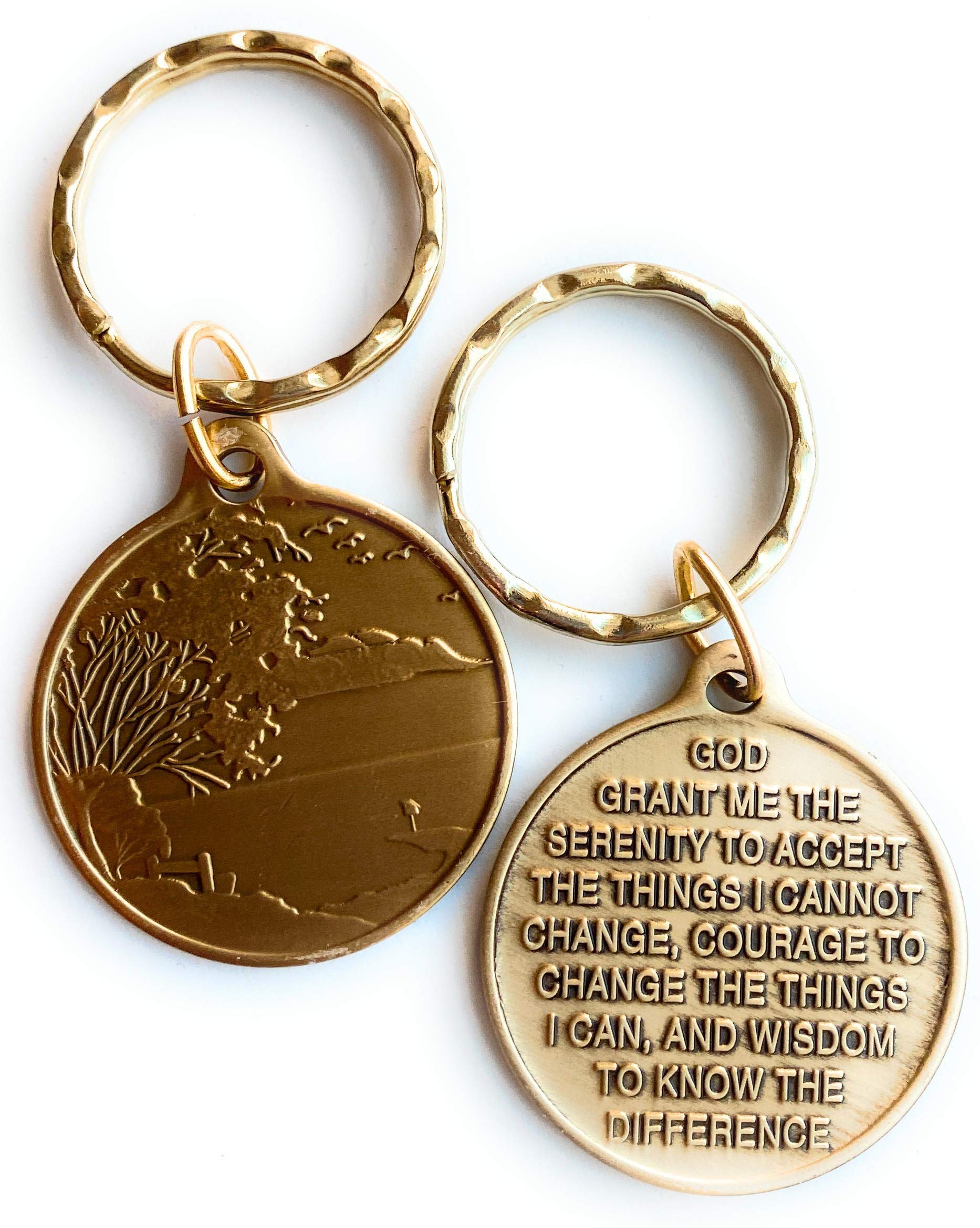 wendells Serenity Lake Scene - Serenity Prayer Keychain Bronze Sobriety Key Chain 1.31