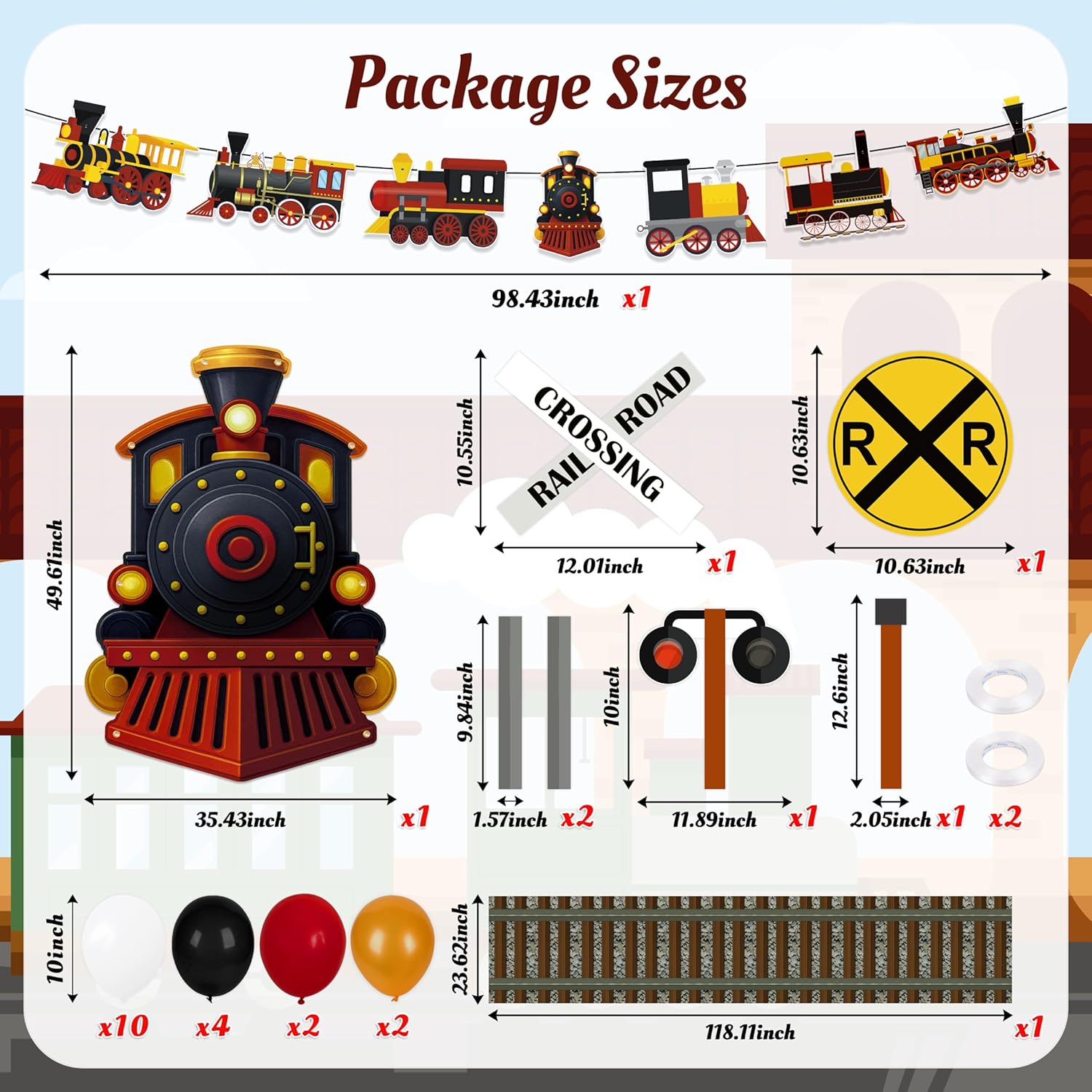 27 Pcs Train Party Decorations Railroad Runner Track Banner Backdrop Balloon for Door Birthday Theme Classroom Decor ( Black ) - Image 4