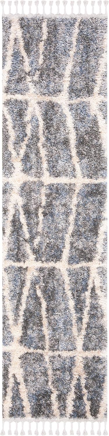 SAFAVIEH Berber Fringe Shag Collection Runner Rug - 2' x 8', Grey & Cream, Moroccan Design, Non-Shedding & Easy Care, 1.2-inch Thick Ideal for High Traffic Areas in Living Room, Bedroom (BFG605N)
