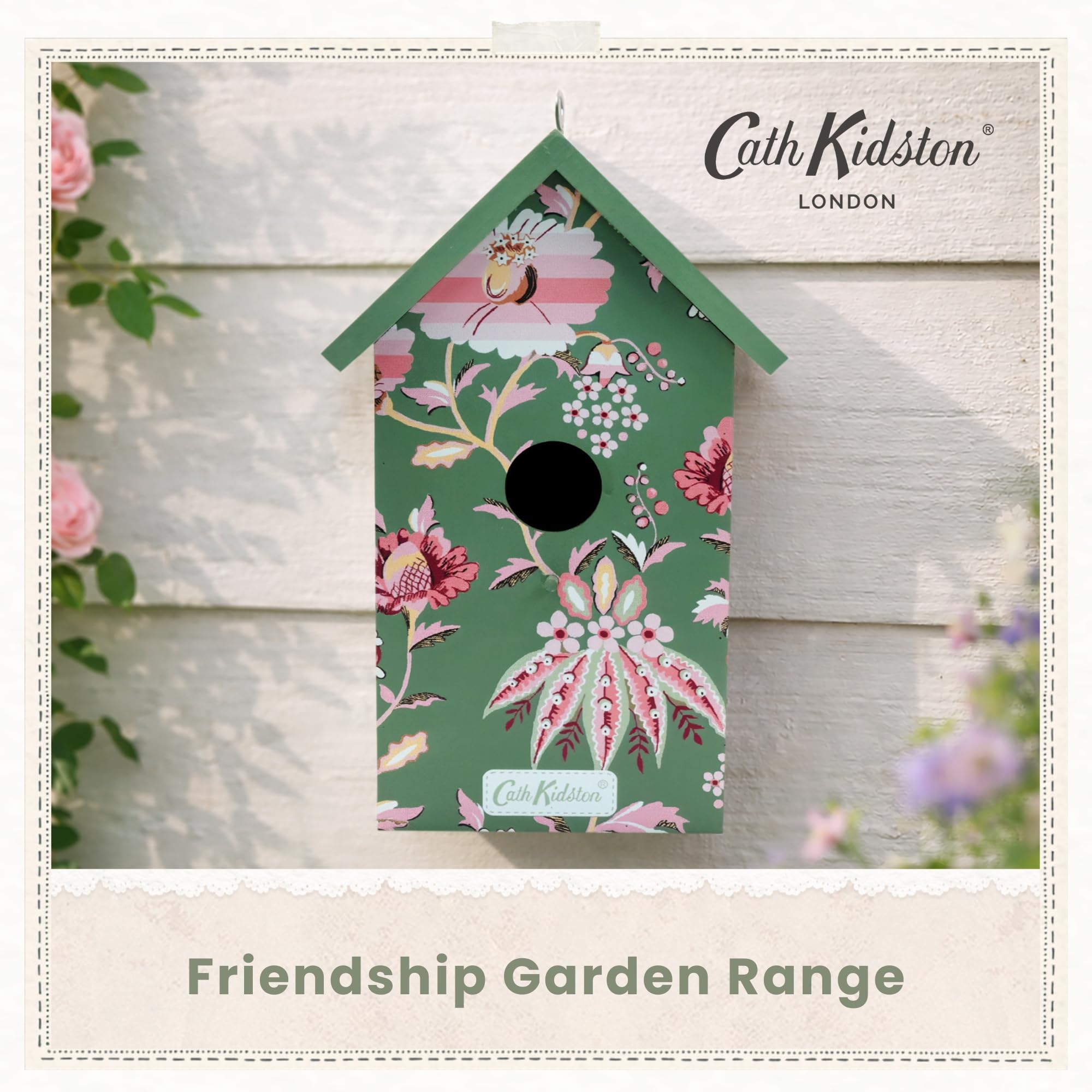 Cath Kidston Floral Wooden Bird House, Wall Mounted Outdoor Birdhouse Nesting Box for Garden & Patio, Decorative & Weather-Resistant – 11 x 9 x 22.5cm — view 7