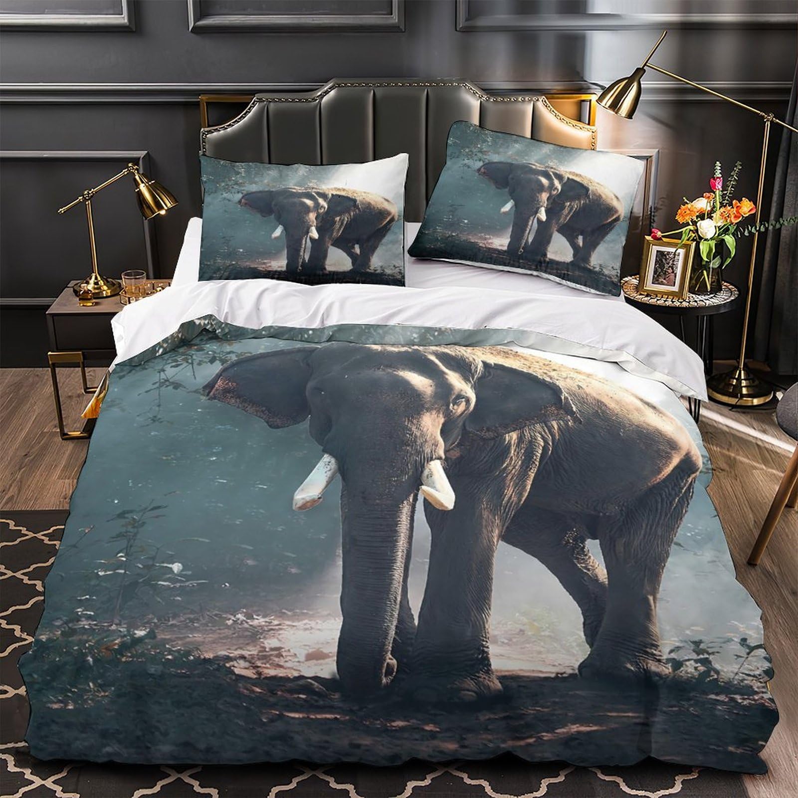 Housse de couette éléphant anti-allergie super douce avec fermeture éclair