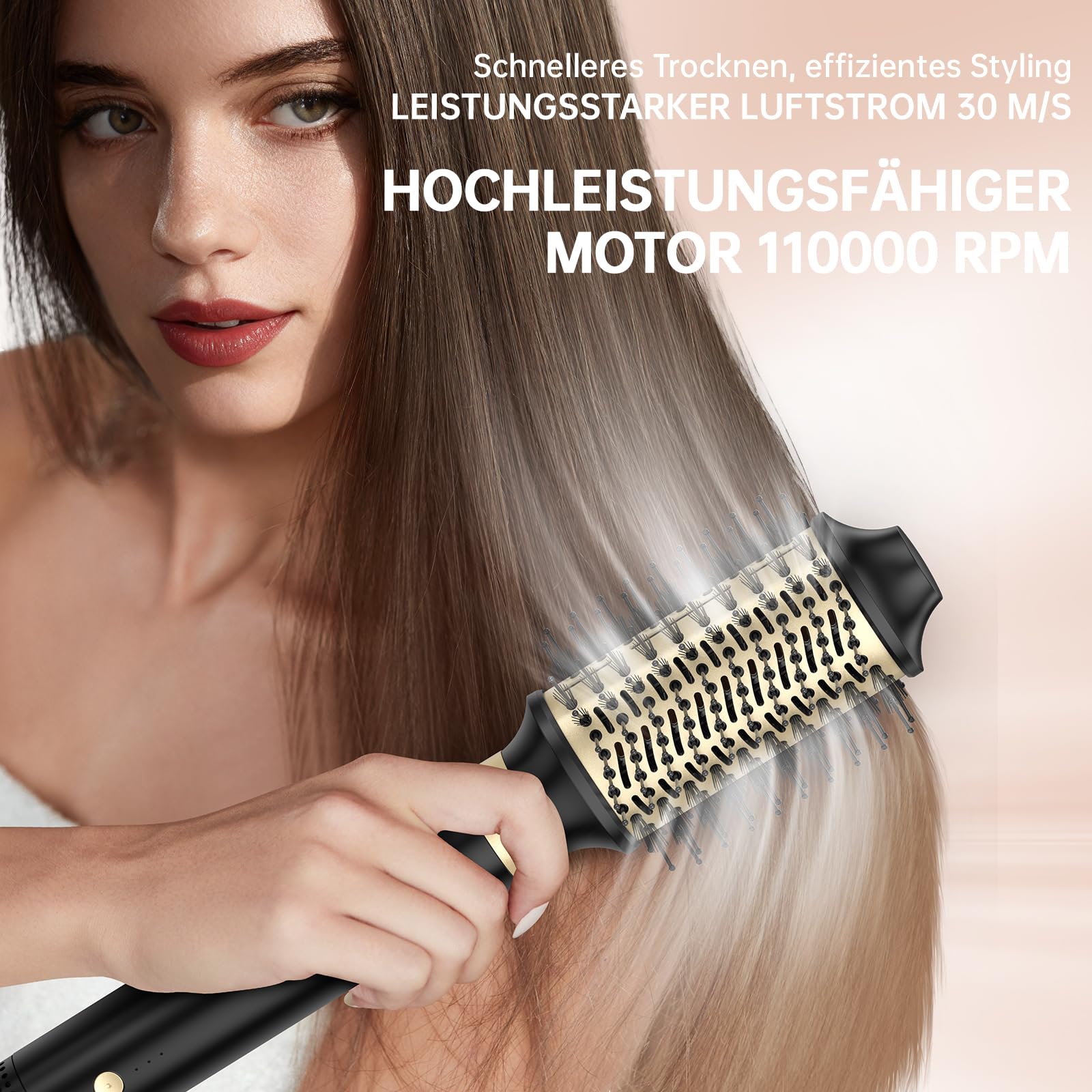 webeauty 6 in1 Hairstyler Airstyler Haarstyler Haartrockner Dual Voltage | mit Warmluftbürste Föhnbürste Auto Lockenstab 110,000U/Min Ionen rundbürste föhn 500 Millionen Rundbürstenföhn