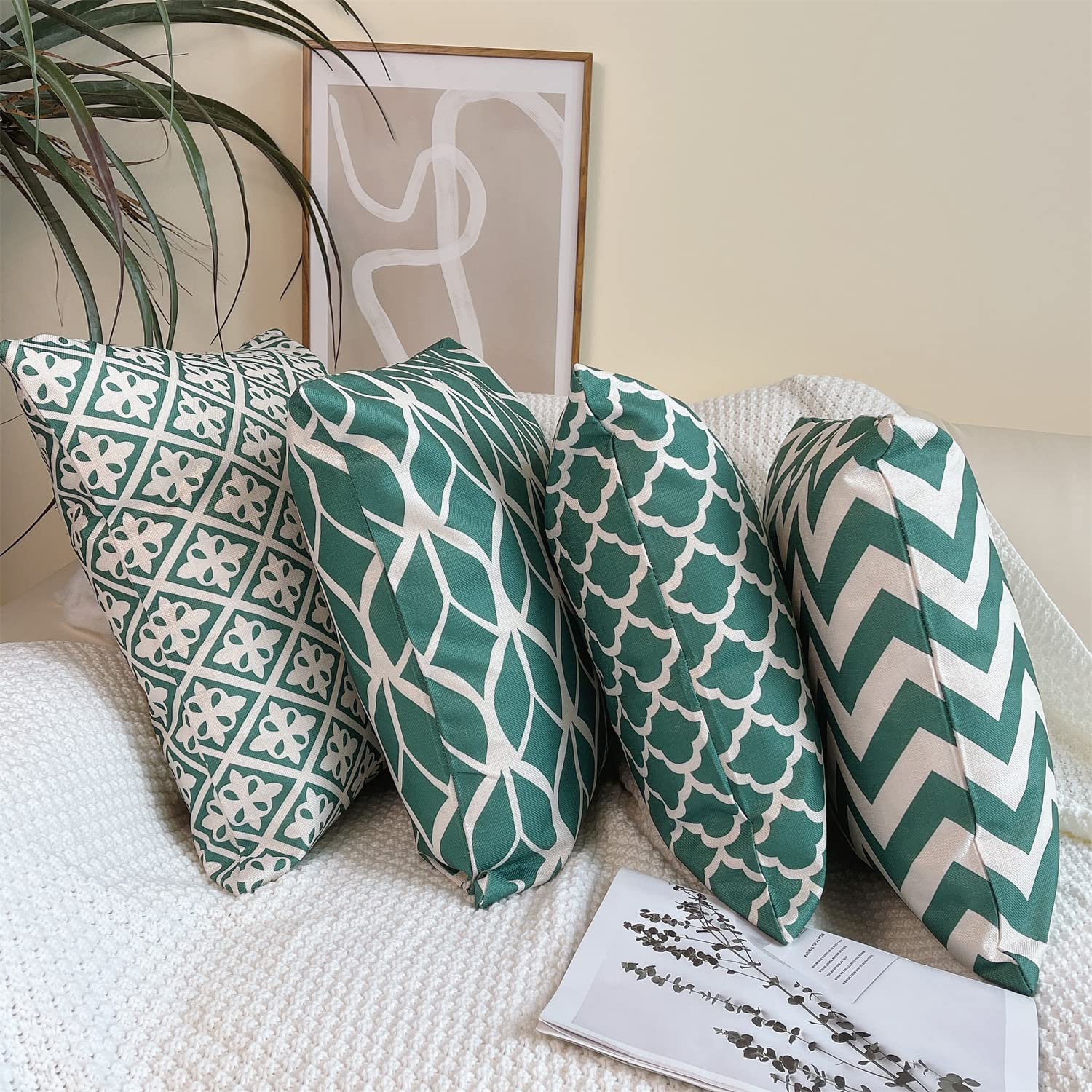 ZWJD Set di 4 Fodere per Cuscini 40x40 Copricuscini Arredo Casa Motivo Geometrico Fodere per Cuscini Decorativi in Cotone e Lino Federe per Cuscini del Divano del Divano 40x40 cm-A015