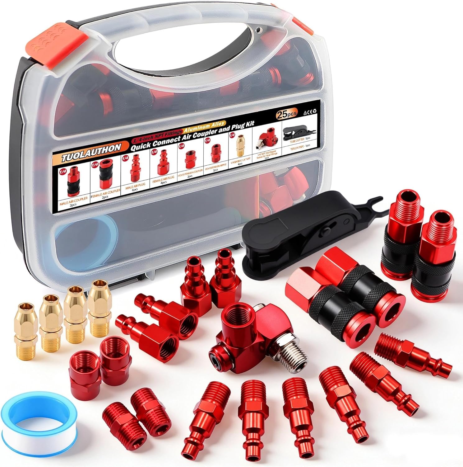 25 Pcs 1/4" Aluminum Quick Connect Air Fittings Kit, Air Coupler and Plug Set with 360° Swivel Joint, Universal I/M ARO T Type Pneumatic Tool Compressor Accessories