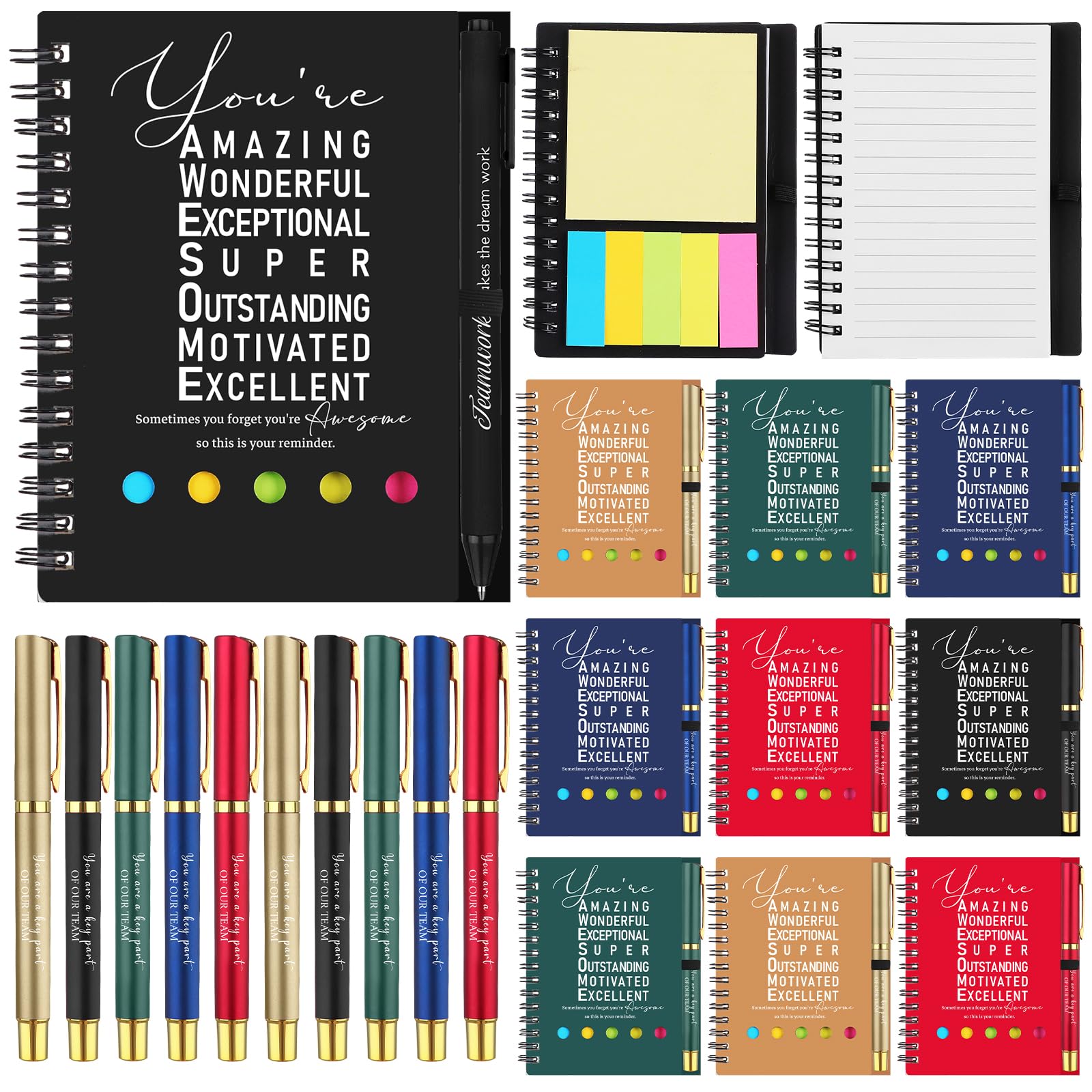 10 Sets Employee Appreciation Gifts Bulk Motivational Ballpoint Pens Inspirational Spiral Notebooks Encouraging Pen Thank You Gifts for Coworkers Colleagues Teacher Nurse Staff Team Christmas Office
