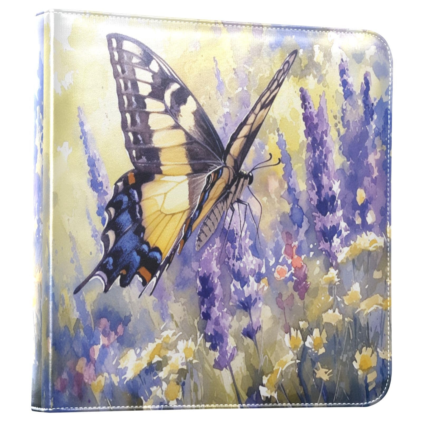Kigai Butterfly Lavender Photo Album Self Adhesive Scrapbook Album Leather Cover DIY Picture Scrap Book with 20 Adhesive Sheets, 11.8x24x0.8 inch