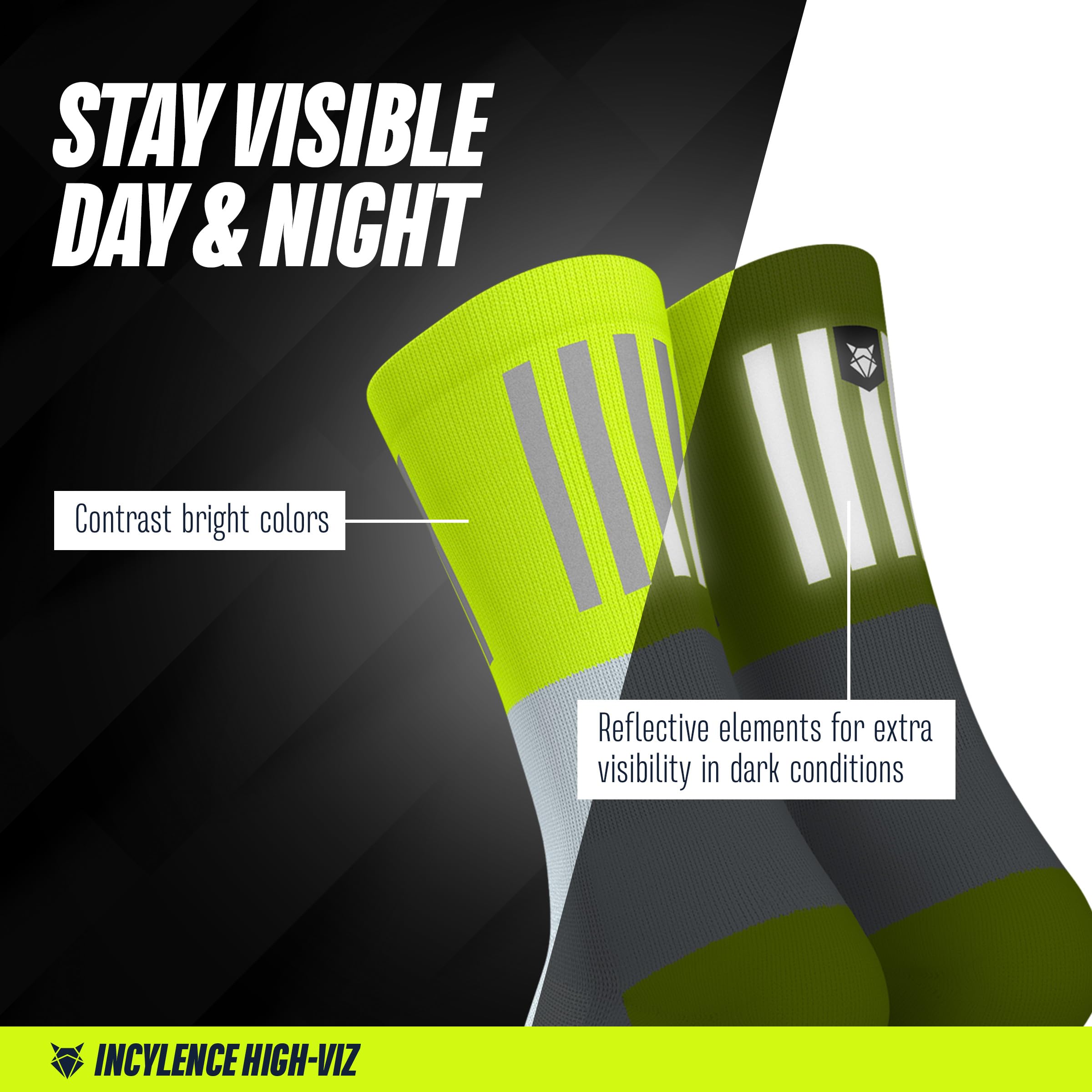 INCYLENCE Chaussettes de course High-Viz avec réflecteurs – Fonctionnelles et respirantes pour une visibilité maximale, 1 paire