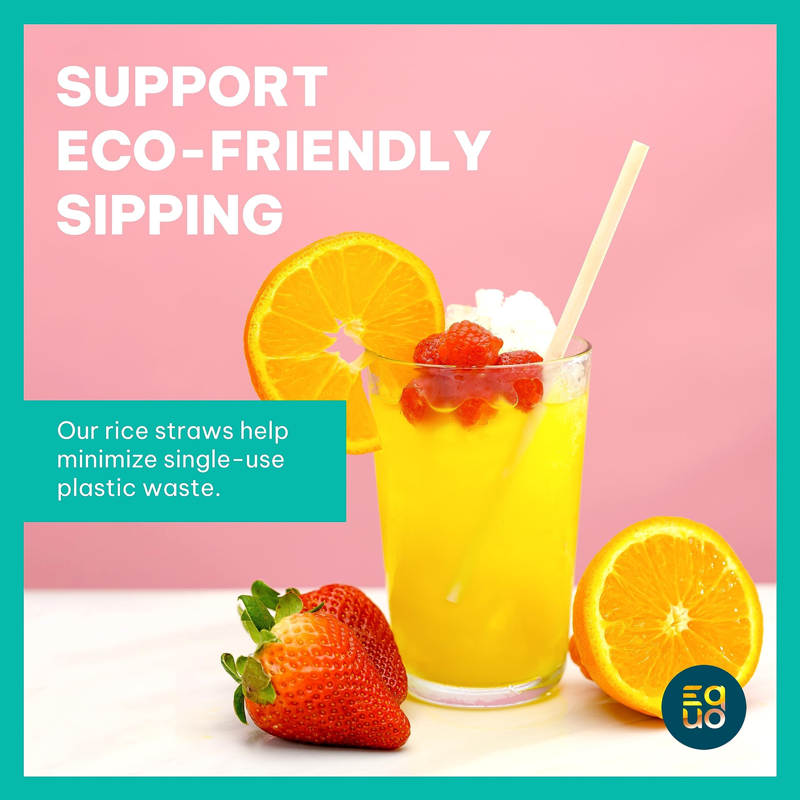 EQUO Rice Drinking Straws (Pack of 100, Standard) - Plastic-free, Home-compostable, Eco-friendly Straws for Sodas, Juices, Coffee & More