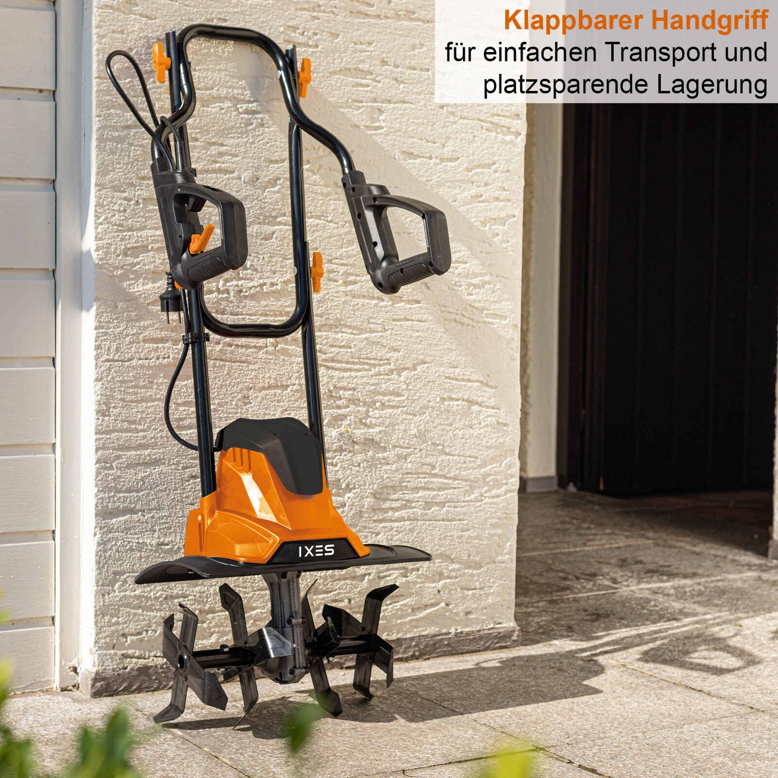 IXES Elektro Motorhacke Gartenfräse | 36cm Arbeitsbreite | Leistungsstarker 1050W 1,4PS Motor | 22cm Arbeitstiefe | 16 Hackmesser | Sicherheitsschalter | Bodenhacke Ackerfräse Kultivator
