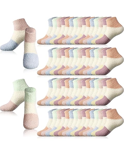 Handepo 60 Pairs Women Fuzzy Socks Bulk Winter Warm Soft Fluffy Crew Sleeping Slipper Socks for Indoor Christmas Gifts