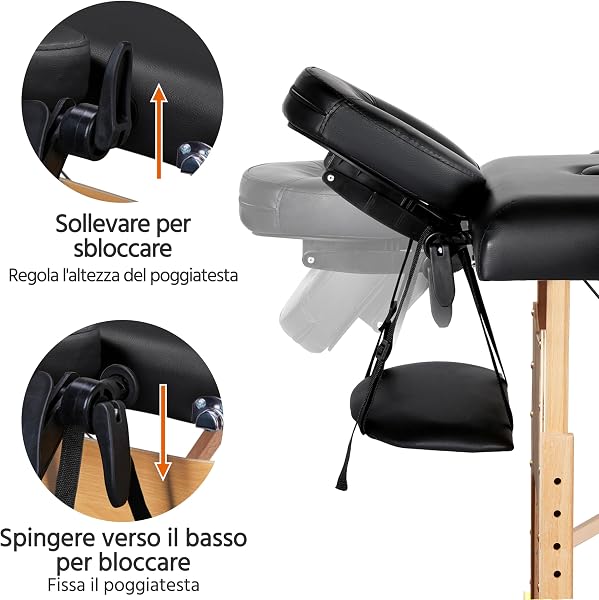 Yaheetech Lettino da Massaggio Pieghevole Portatile 2 Zone Portata 250 kg in Legno Faggio 213 x 70 cm per Fisioterapia Altezza Regolabile Poggiatesta e Briaccioli Rimovibili - 4