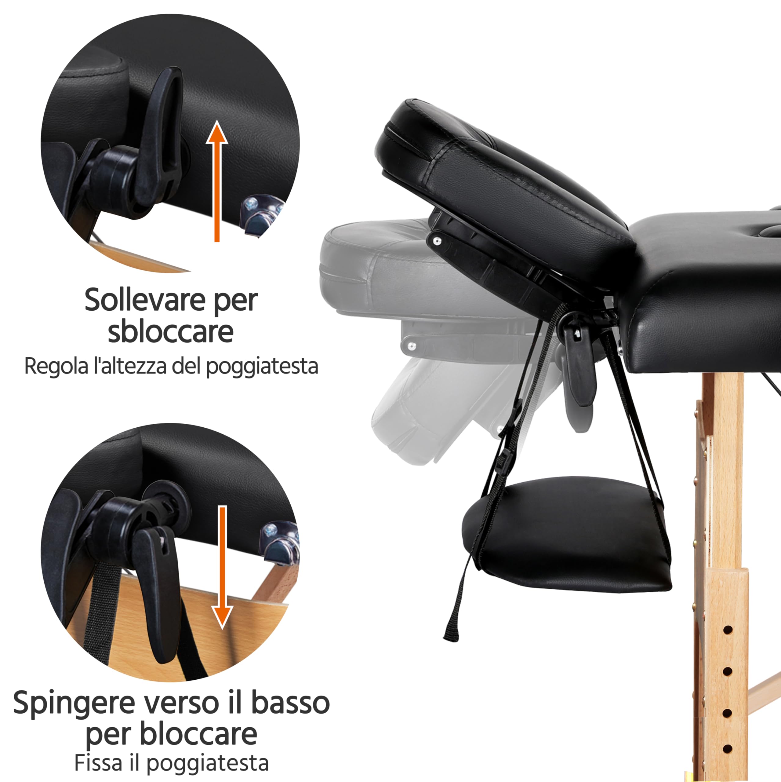 Yaheetech Lettino da Massaggio Pieghevole Portatile 2 Zone Portata 250 kg in Legno Faggio 213 x 70 cm per Fisioterapia Altezza Regolabile Poggiatesta e Briaccioli Rimovibili