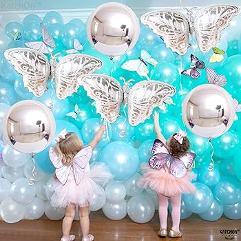 Amazon | 蝶、4Dラウンドフォイルバルーン、シルバー | 風船