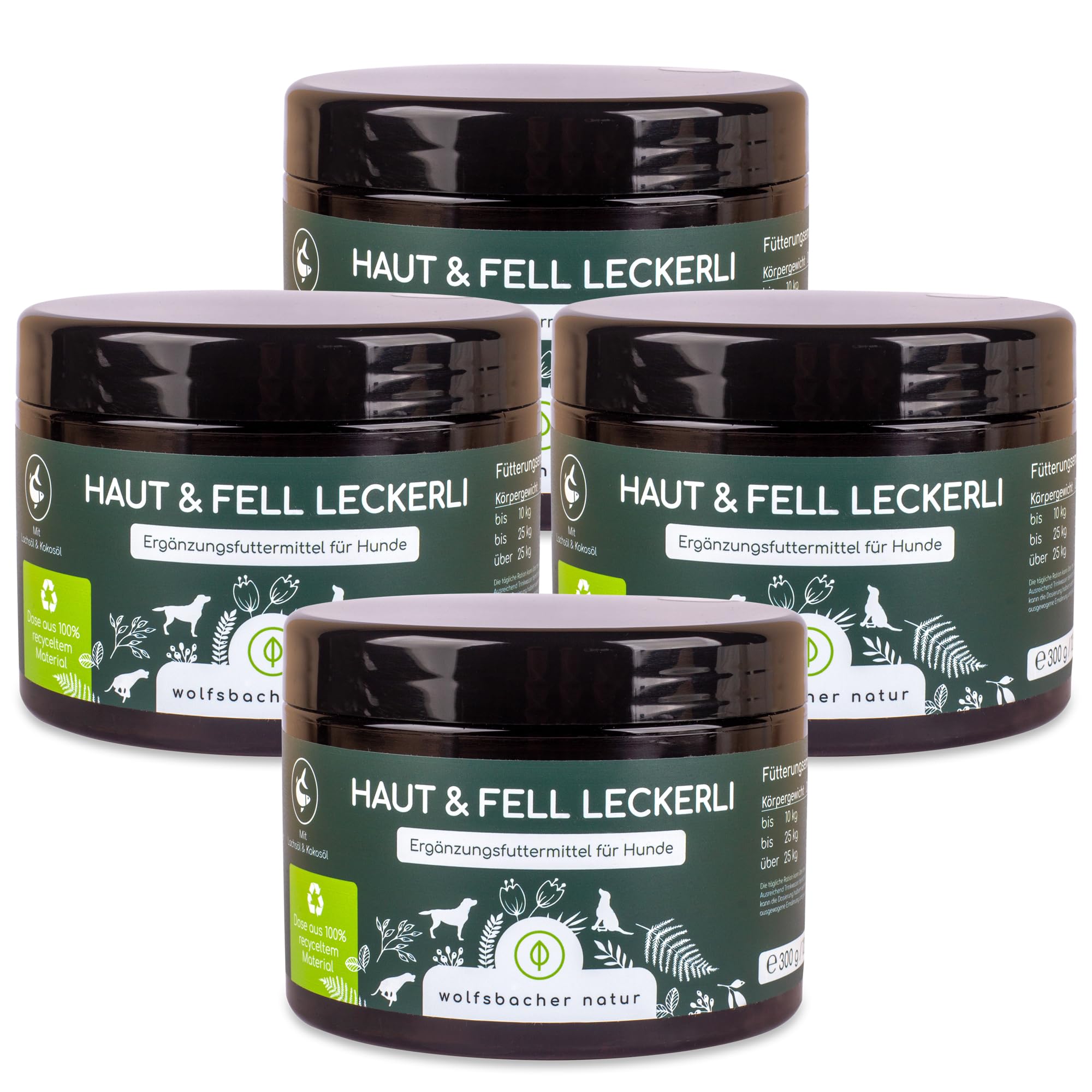 Omega 3 für Hunde - Mit Lachsöl, Kokosöl, Bierhefe | Haut & Fell Leckerli 4 x | Gegen Juckreiz, für gesunde Haut und glänzendes Fell