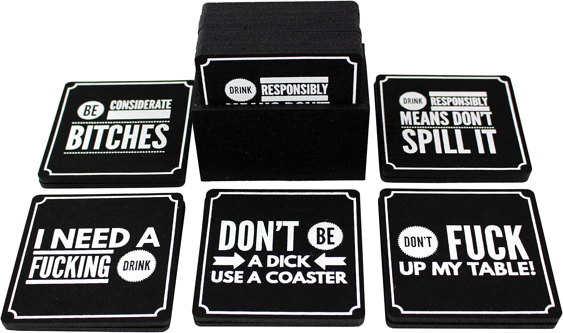 Summit One Funny Coasters for Drinks, Set of 10 (4 x 4 Inch, 5mm Thick) - Bar Accessories for The Home Bar Set, Absorbent Felt Drink Coasters - Man Cave Accessories