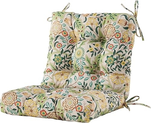 BLISSWALK Cojines para sillas de exterior, 40 x 20 x 4 pulgadas, cojín de mimbre grueso con respaldo bajo y lazos para muebles de patio, floral