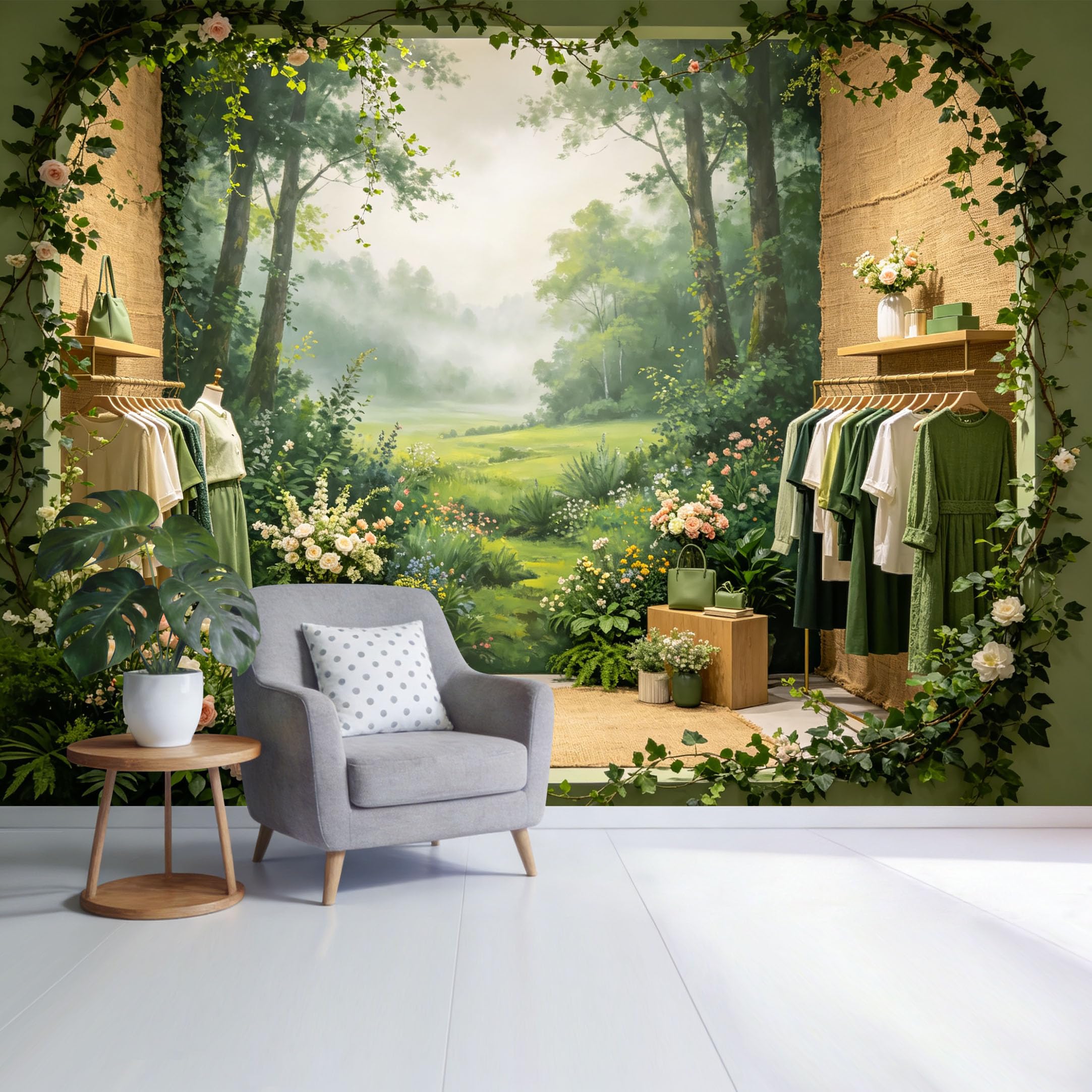 Custom Size Wall Mural Misty Forest Meadow Botanical Landscape Green Foliage Flowers Nature View SelfAdhesive Wall Fabric Removable Wallpaper for Home Office Decor