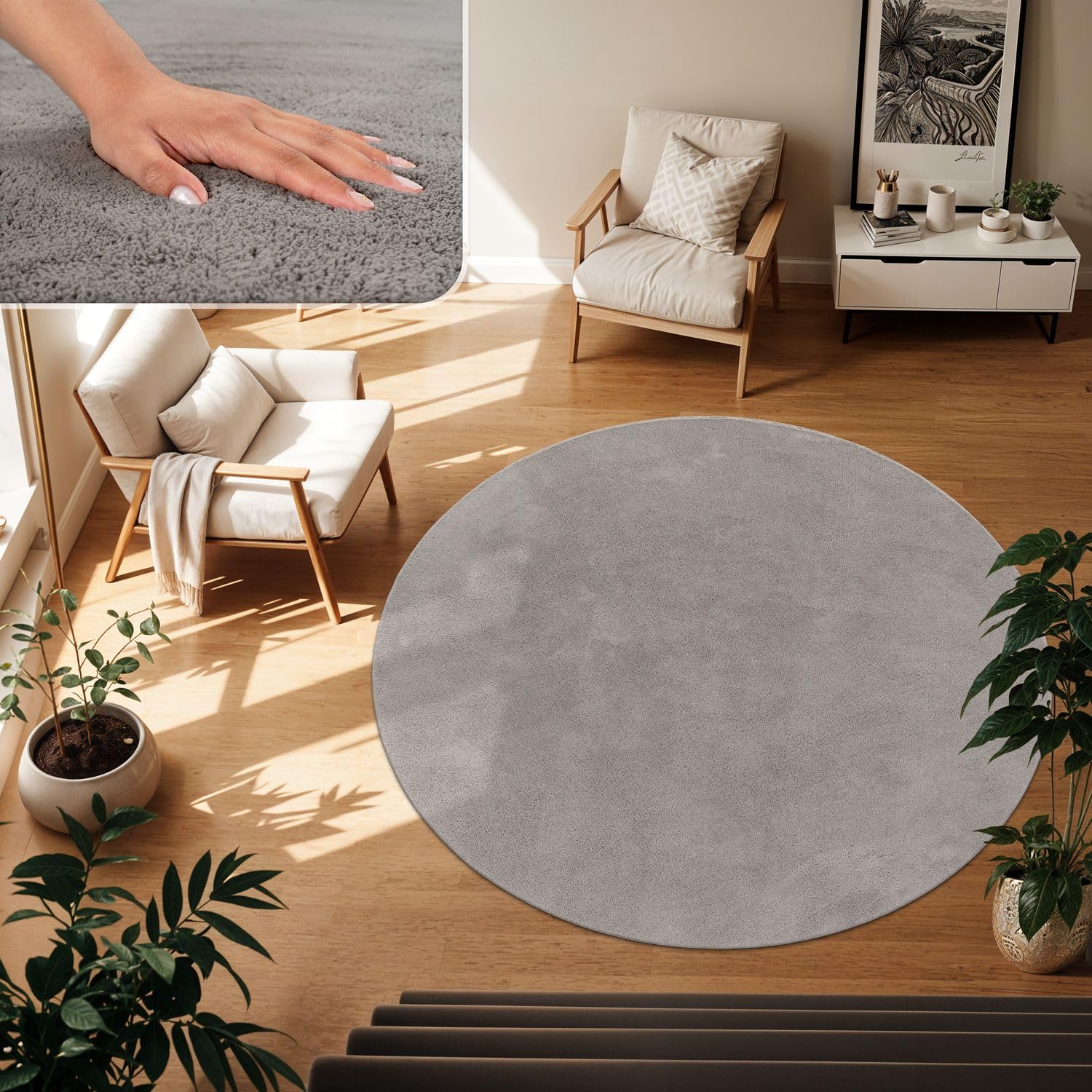 TT Home Wohnzimmer Teppich Kurzflor Anti-Rutsch Rückseite Unifarben Modern Waschbar
