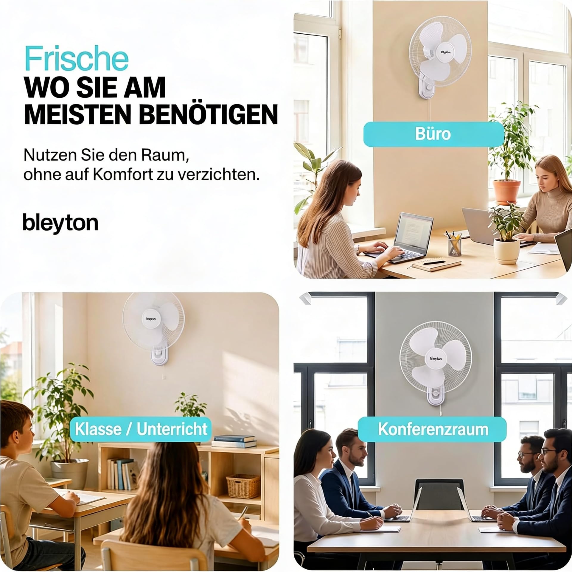 GROWMANIA Leiser Ventilator | Standventilator, Tischventilator und Wandventilator | 3 leise Geschwindigkeitsstufen | Leistungsstark mit 40 W