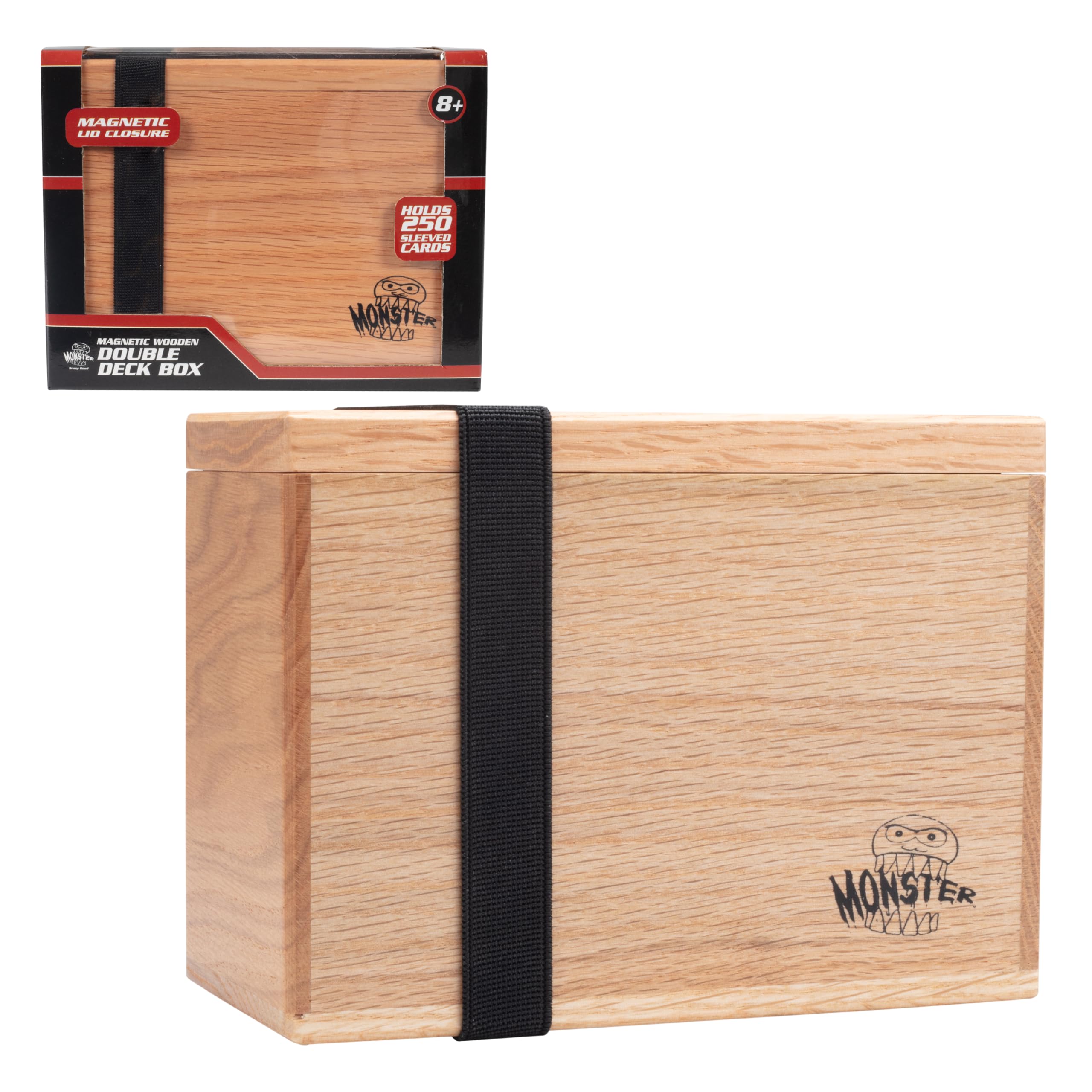 Amazon.com: Monster Wooden Double Deck Box w Strong Magnetic Lid & Security  Band- Premium Holds 250 Sleeved Cards- Compatible with Yugioh, Commander  Magic The Gathering MTG Sport Cards Trading TCG Game, Gift :