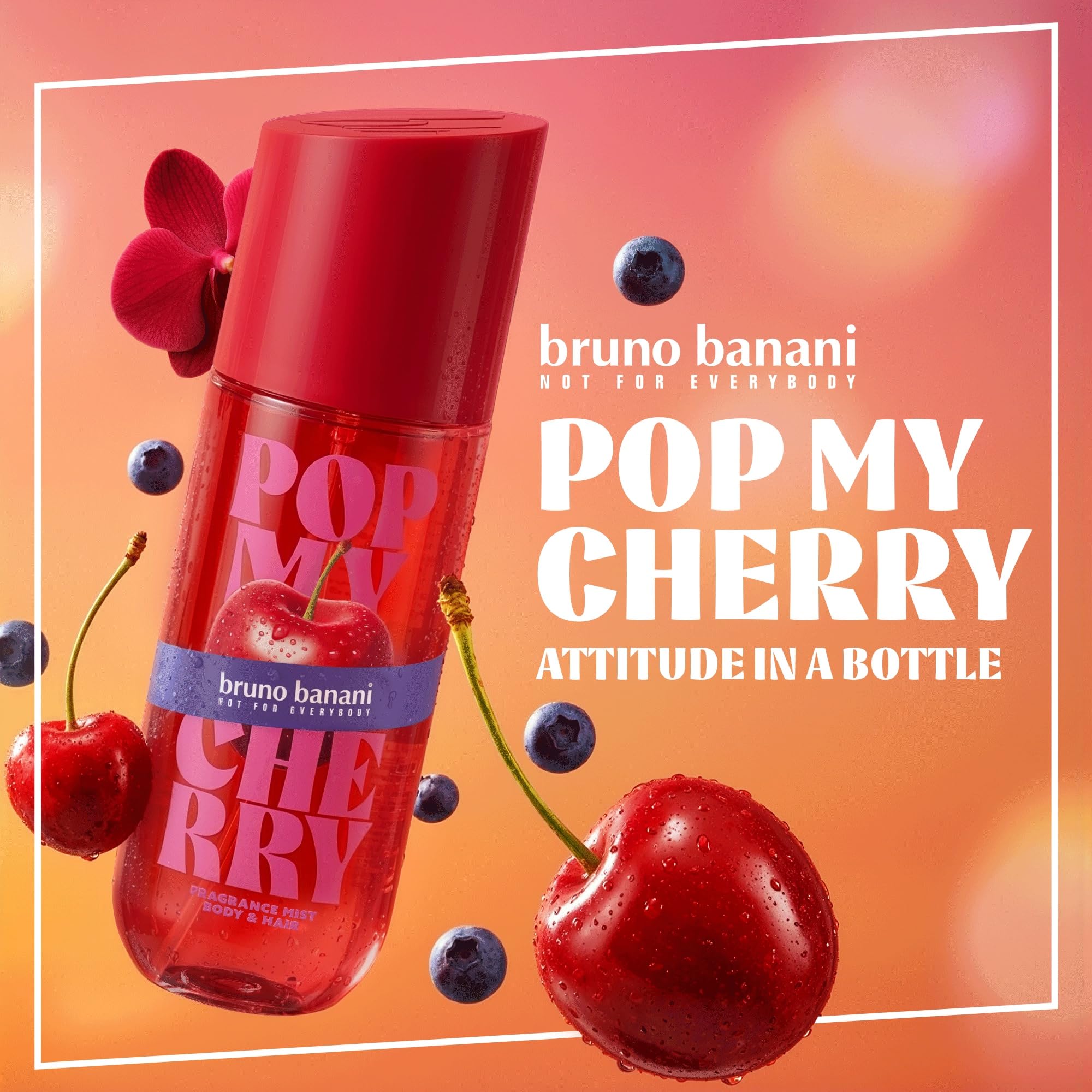 bruno banani Pop My Cherry perfumowana mgła do ciała i włosów dla kobiet, odświeżająca, trwała, owocowo-kwiatowy, 236 ml