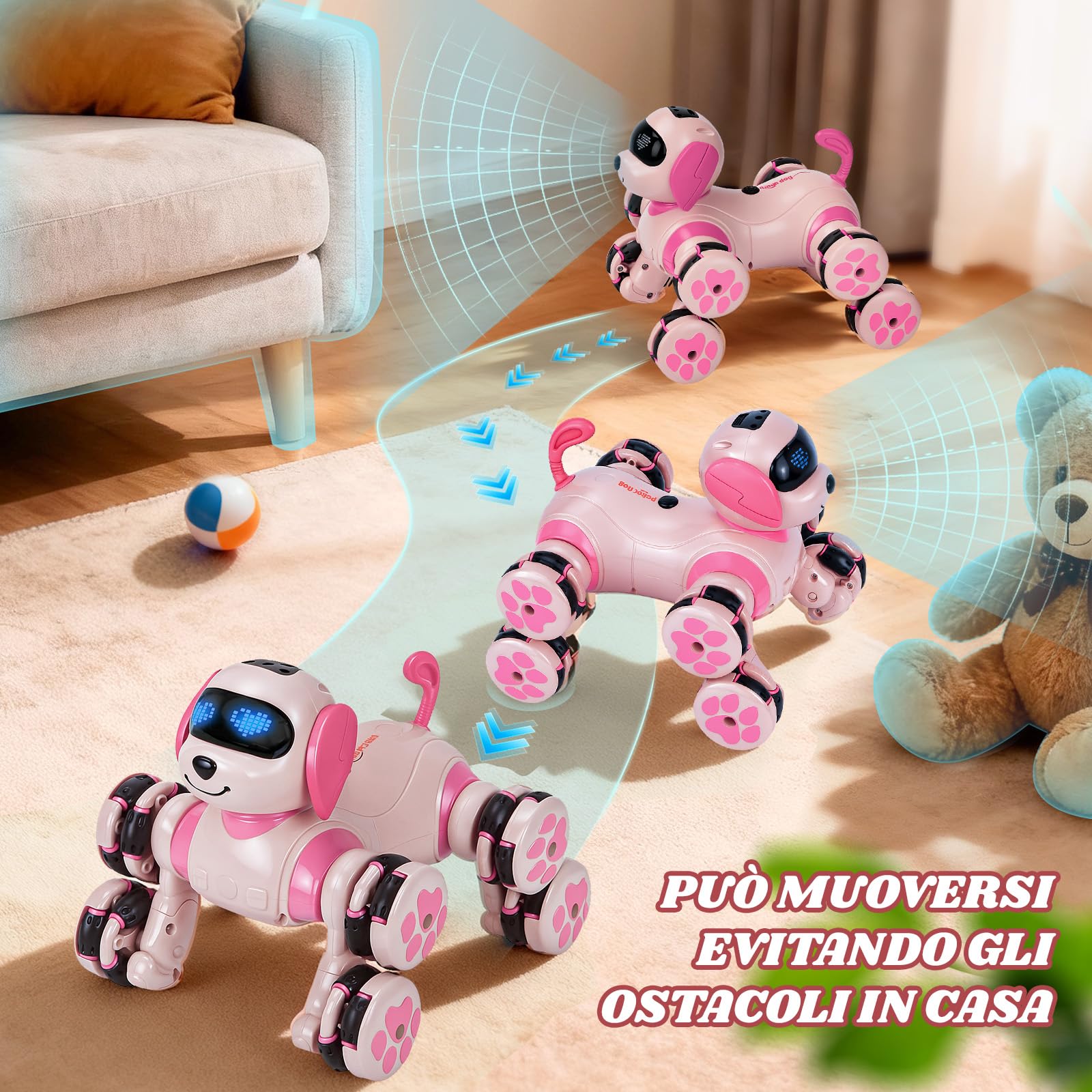 JONRRYIN Robot cane giocattolo radiocomandato, 8WD RC Stunt e controllo manuale, giocattolo interattivo programmabile, regalo per ragazzi e ragazze dai 6 anni in su