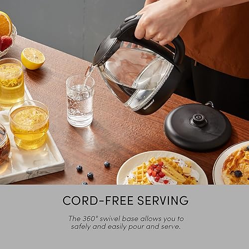 Miniatura 5 de Elite Gourmet EKT1024 - Tetera eléctrica de vidrio de 1 litro, caldera de agua caliente sin BPA con LED azul, hervido rápido y apagado automático,