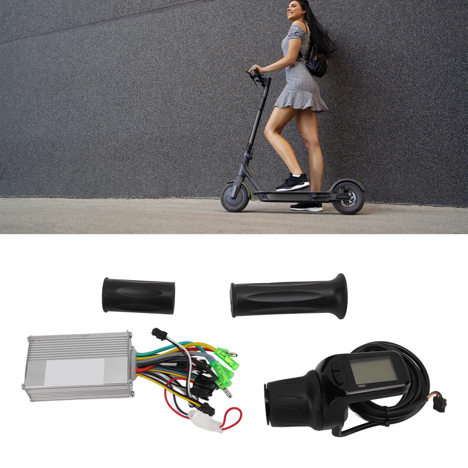 Controlador de Motor sin escobillas con Pantalla LCD, 48/60V 350W Motor 886 Panel de Pantalla LCD con empuñaduras giratorias de Repuesto
