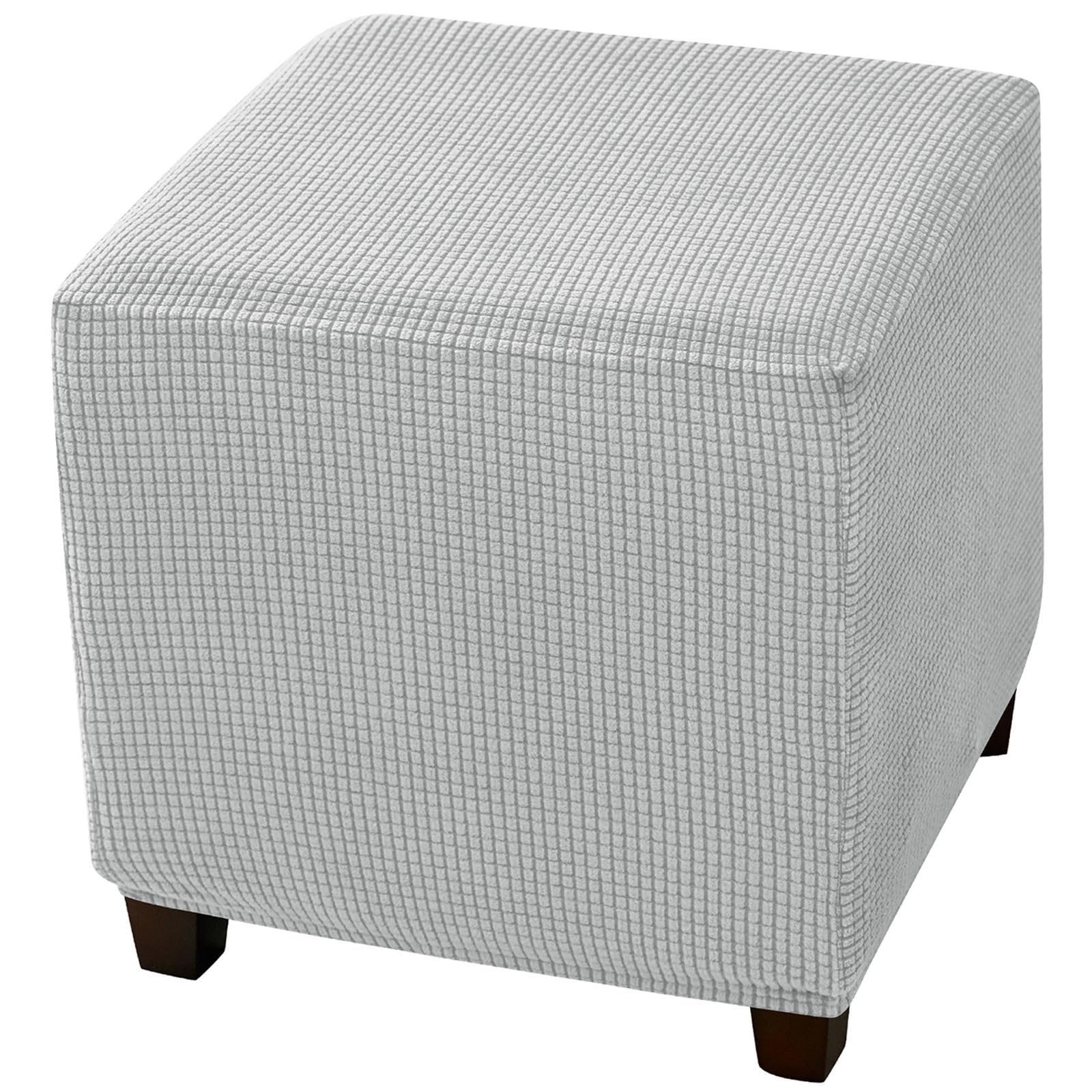 Copri Pouf Quadrato, Elasticizzato Quadrato Copri Poggiapiedi Elastan Copri Ottomano Lavabile Copri Pouf Poggiapiedi Con Fondo Elastico-grigio chiaro-Small
