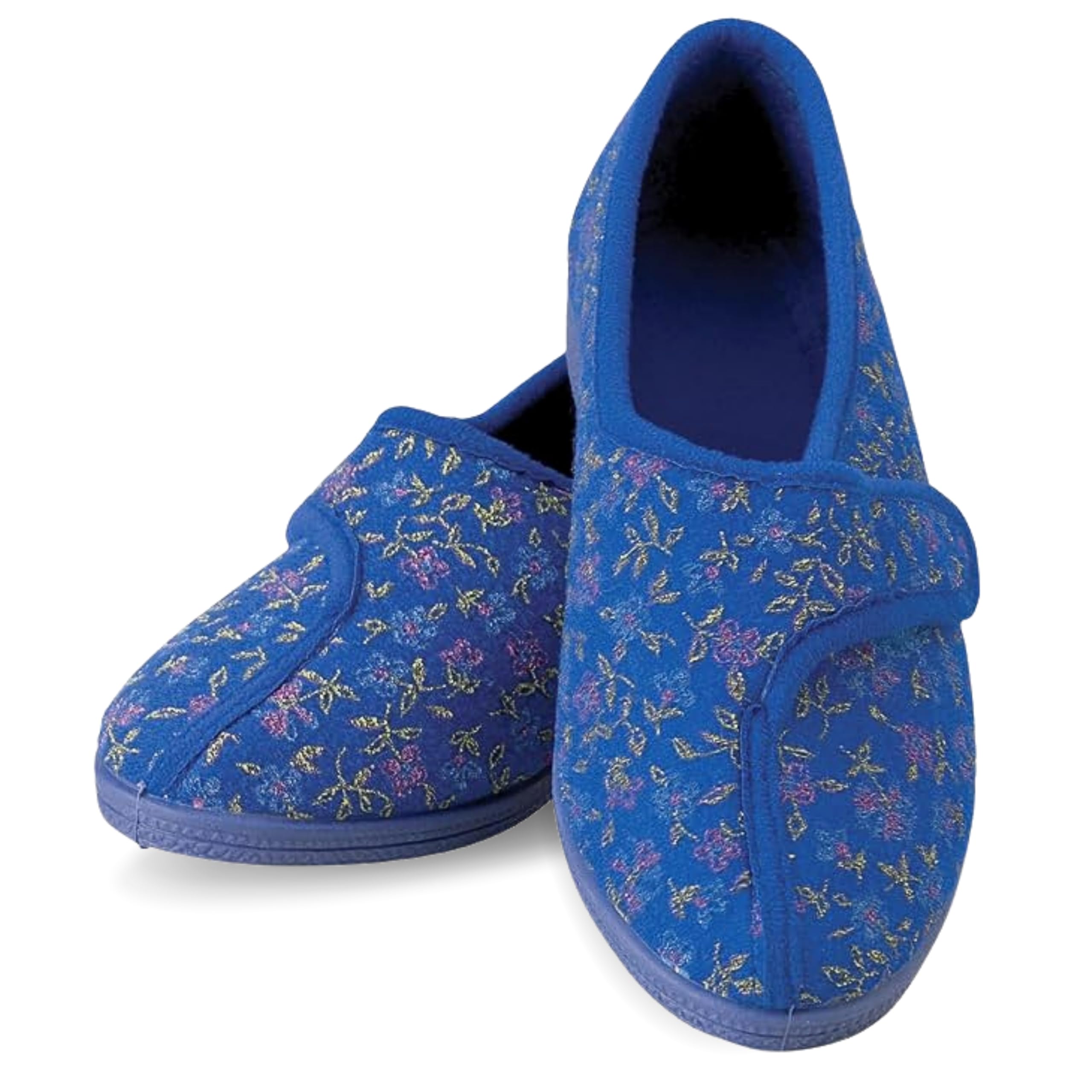 Performance Health Ladies Patterned Slippers – Adjustable Hook & Loop Closure, Soft Textile Lining, Non-Slip Rubber Sole – Comfortable, Machine Washable Support for Swollen Feet