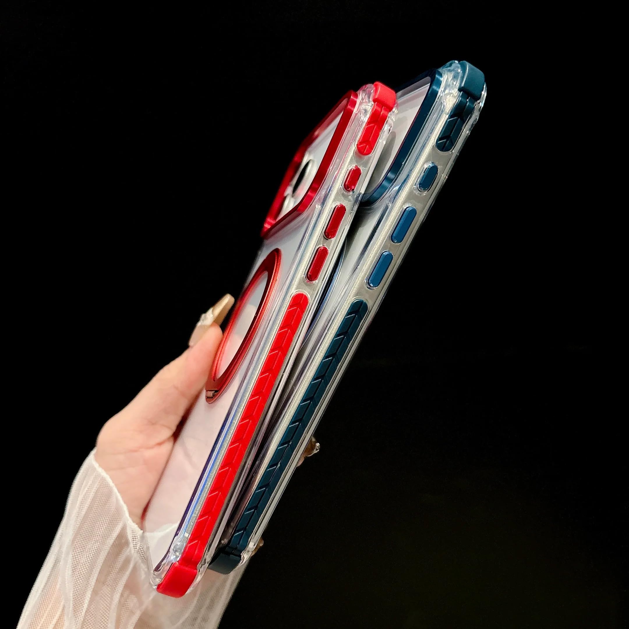 Coque magnétique Transparente pour iPhone 15 Pro avec Support Rotatif à 360° et béquille intégrée (pour iPhone 15 Pro/Noir)
