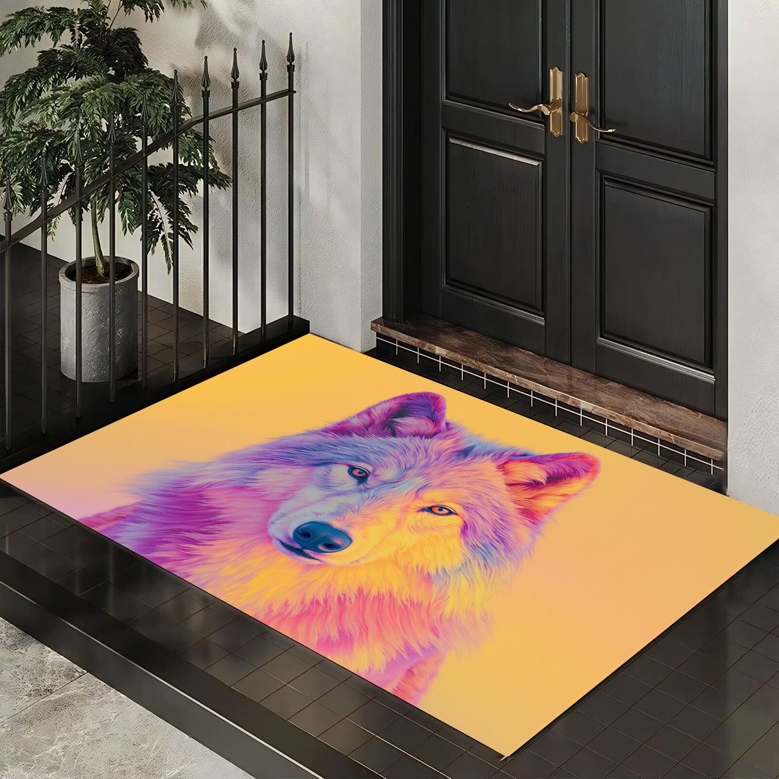 Tapis antidérapant loup pour éviter les glissades tapis lavable jaune pâle facile à nettoyer