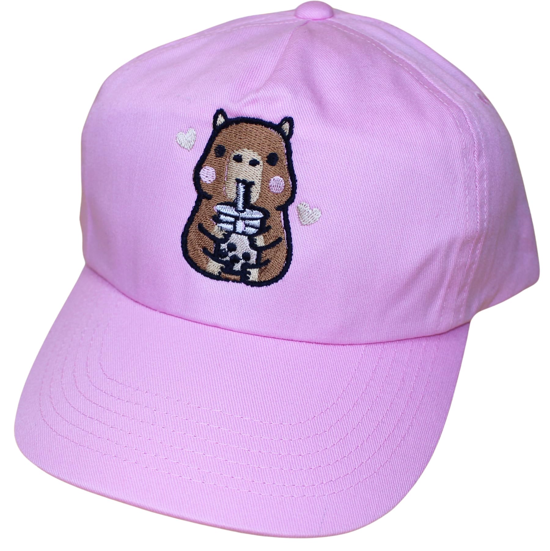 TeddyT's Children's Capybara Bubble Tea Baseball Cap Sun Hat (8-12 Years) (Baby Pink)