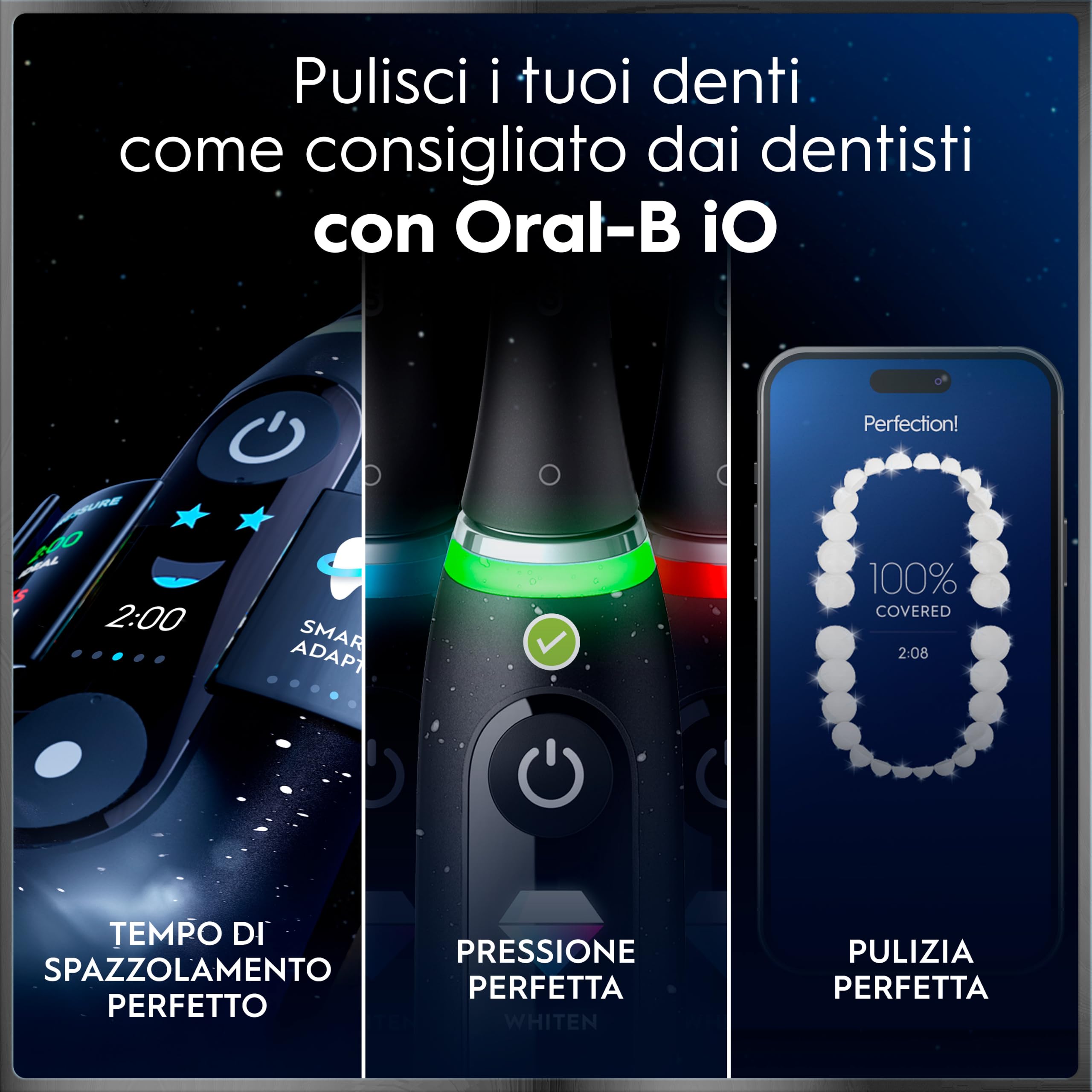 Oral-B iO 10 Spazzolino Elettrico, 3 Testine di Ricambio, Custodia, Nero - 3 Testina di Ricambio per Spazzolino Elettrico, Ricaricabile, Custodia da Viaggio Ricaricabile, Pulizia Denti Efficace
