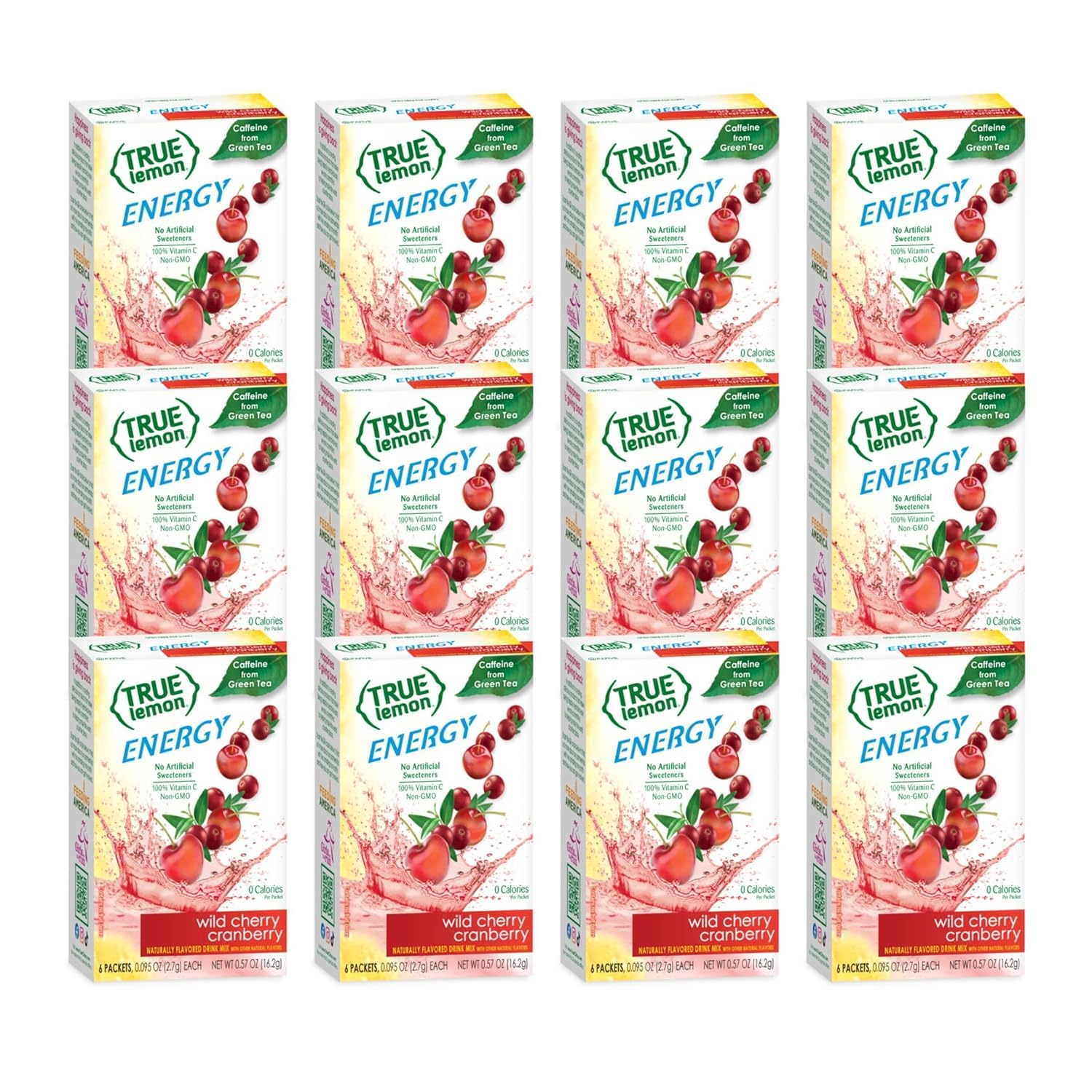 True Lemon Energy - Mezcla de bebida de arándano y cereza silvestre, sin conservantes, sin edulcorantes artificiales, paquetes de sabor de agua sin gluten y potenciador de agua con stevia, 6 unidades
