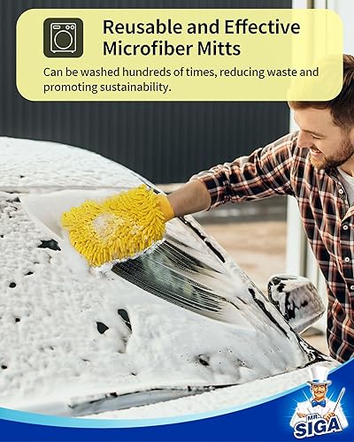 Miniatura 3 de MR.SIGA Manoplas de microfibra suave de chenilla para lavado de coche, paquete de 2, azul y amarillo