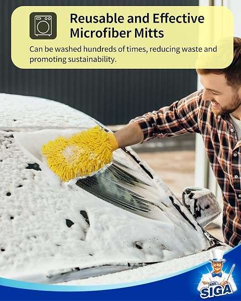 MR.SIGA MR.SIGA Microfiber Car Wash Mitt, Pack of 2, Blue & Yellow in use