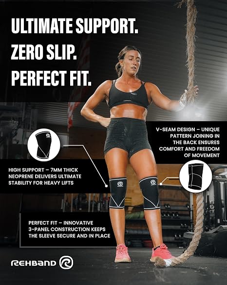 Rehband 7051 Classic 7mm V-Knee Sleeves for Weight Lifting Competition Grade Powerlifting Knee Sleeves for Crossfit, Squats, Gym Compression Sleeves, Color: Black - 1 Pair, Size: M