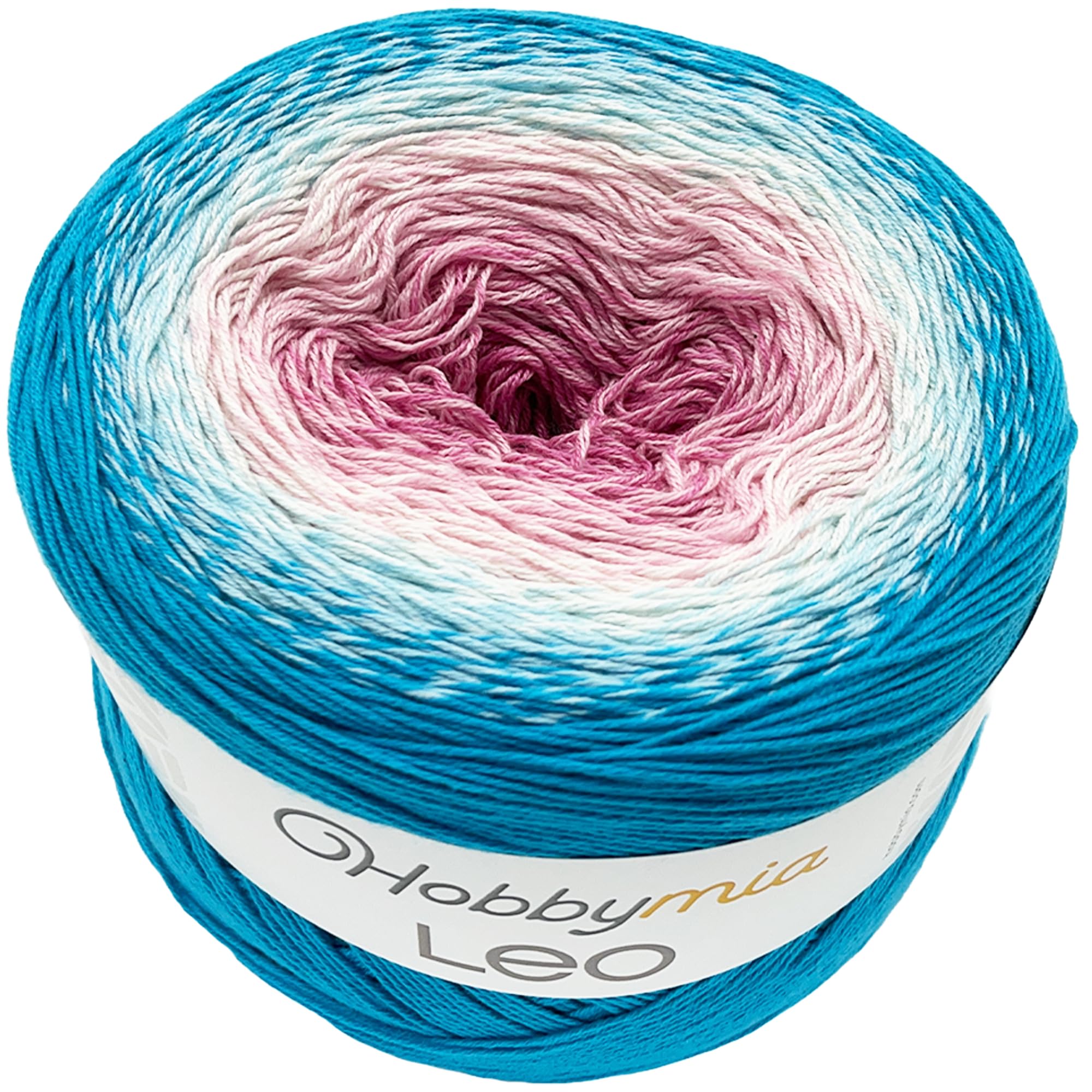 HobbyMia Leo Multicolor Gradient Ombre Cake Yarn - Self Striping Fingering Sock Yarn for Knitting & Crochet - 250g / 1094yds (Ocean Blue, White,