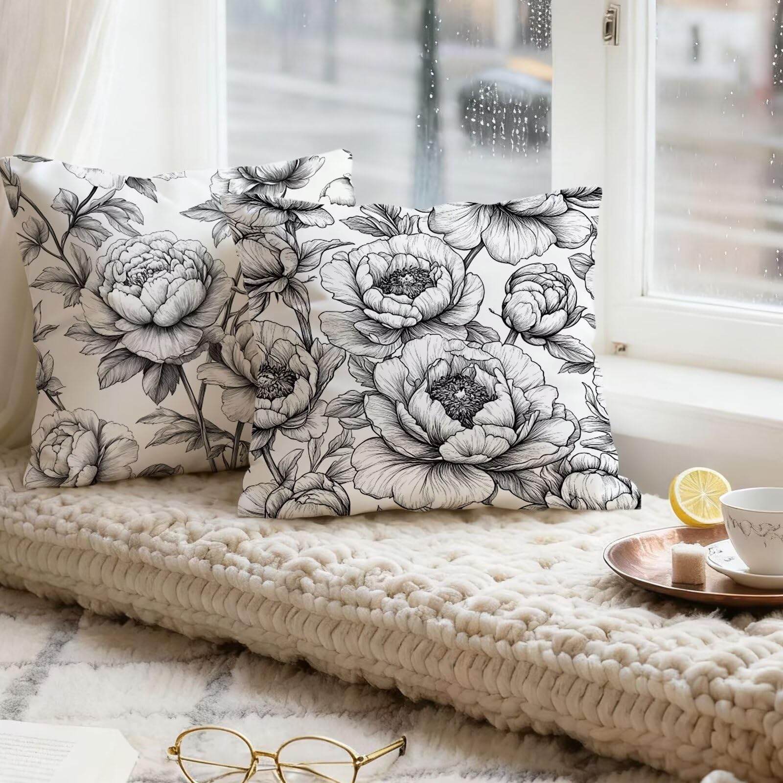 Gris Funda Almohada 60x60 Flor Funda Cojin 60x60 Cojines Sofa Lino Fundas Almohadas Cuadrada Fundas Cojines Juego 4 Protector Almohada Cervicales y Cuello Pillows, para Exterior Dormitorio E - 779