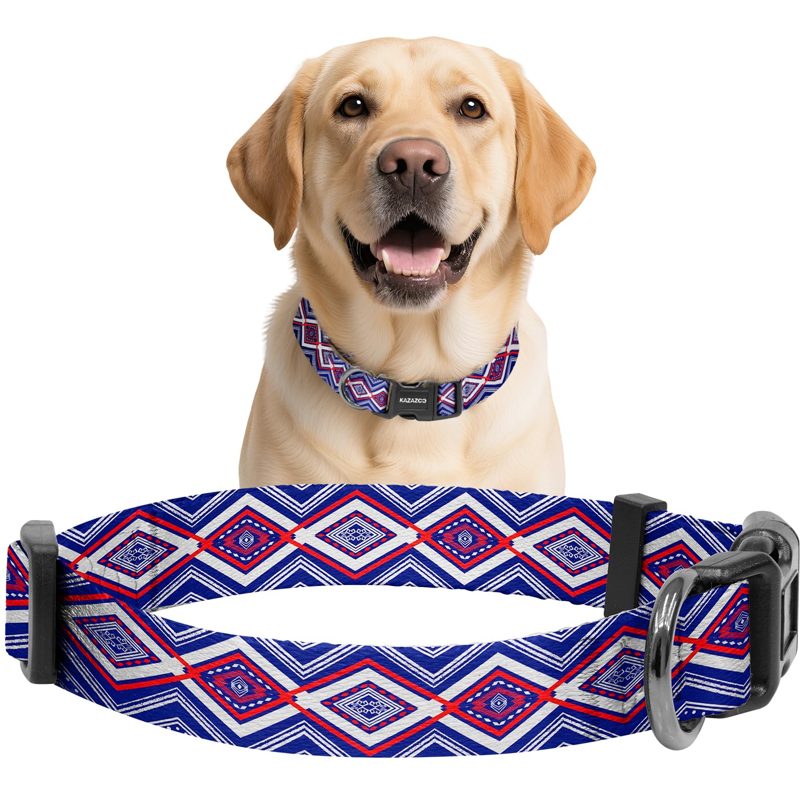Kazazoo Dog Collar Cute and Soft Nylon Puppy Collar for Boy and Girl, Adjustable Dog Collars for Medium Large Dogs, Blue Minority-L