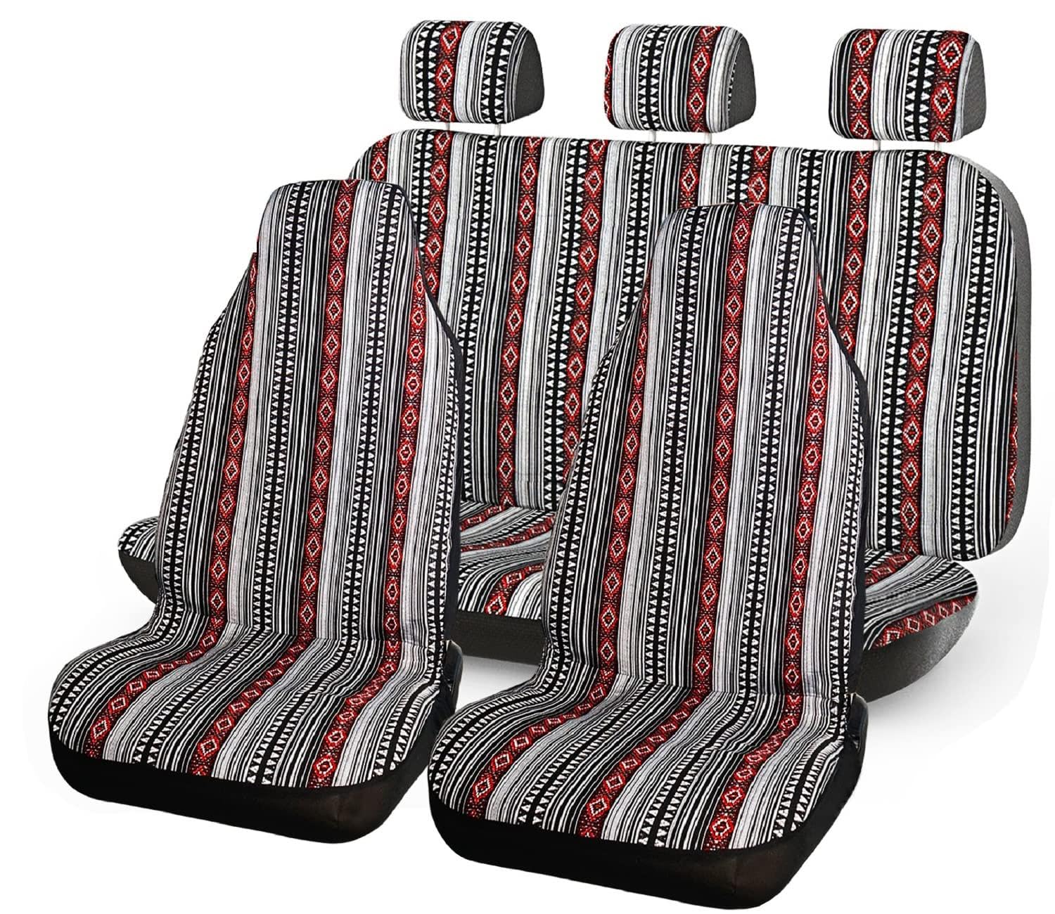 INFANZIA Baja Car Seat Cover - 10 PCS Universal Boho Bucket Seat Covers Full Set, Saddle Blanket Front & Rear Seat Cover with Steering Wheel Cover & Seat-Belt Pad Protector for Car, SUV, Truck