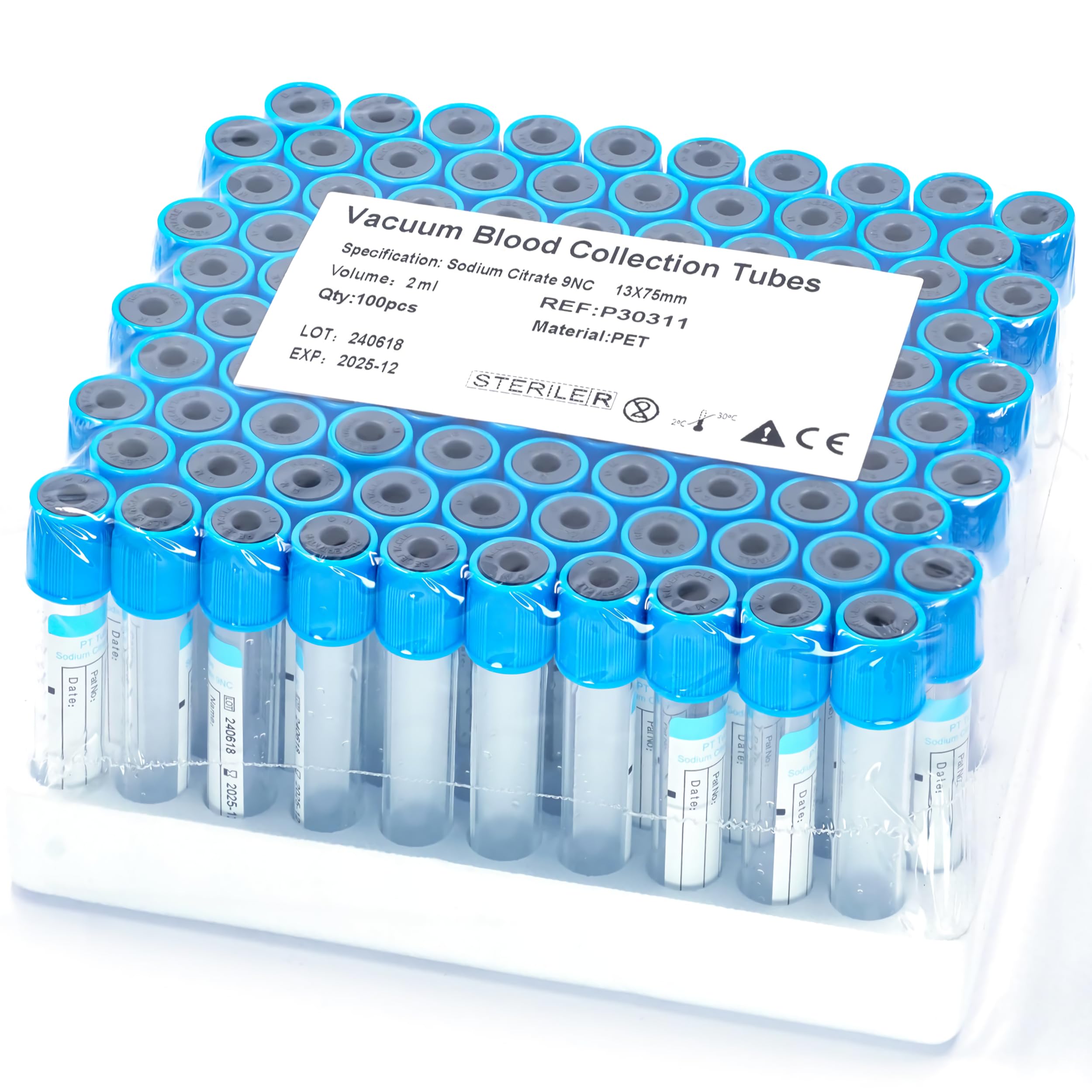 Veterinary Lab Vacuum Collection Tubes, Blue, 2mL, 100pcs, Pet Supplies (3-5 Days Deliveried)