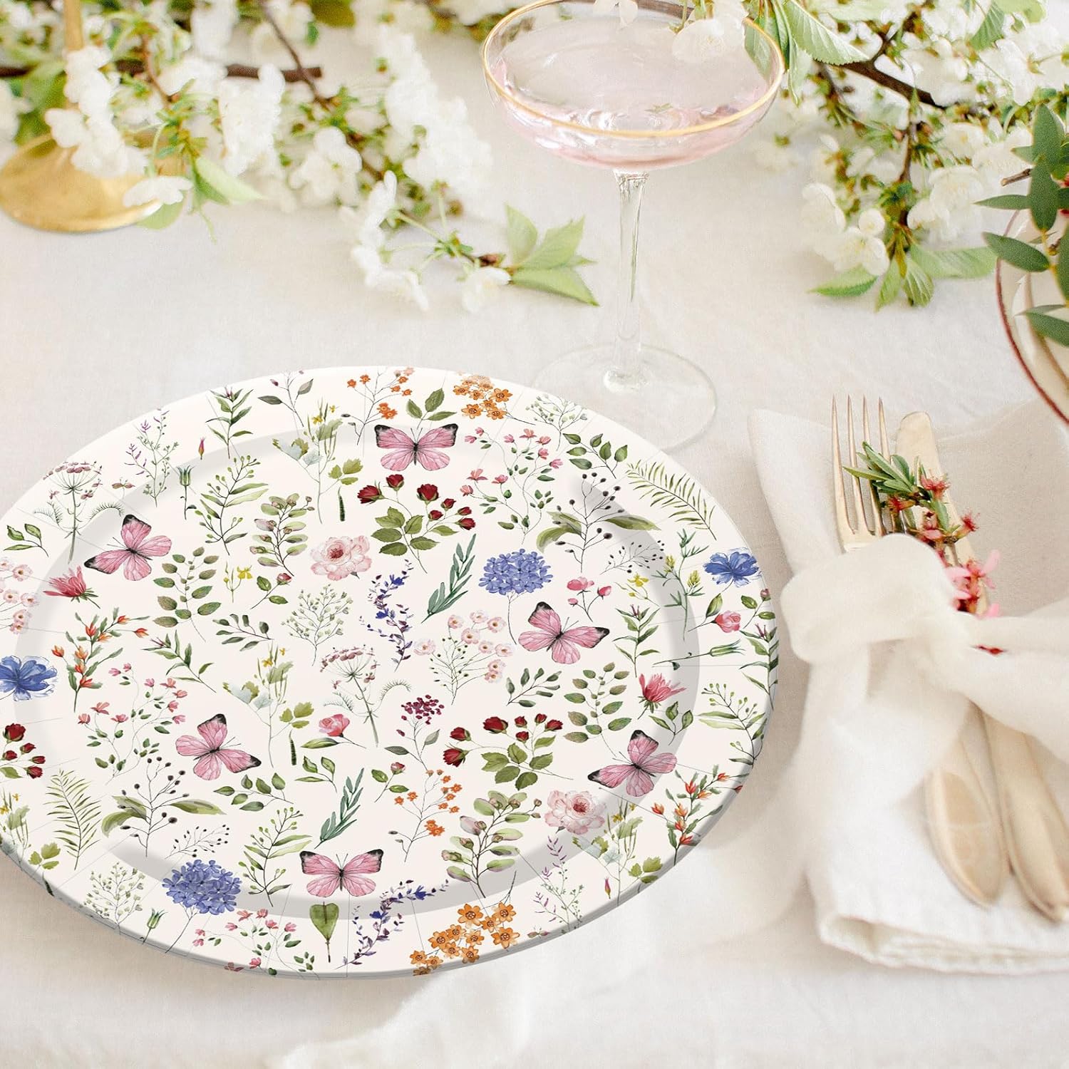 40Pcs Floral Paper Plates Watercolor Wildflower Butterfly Disposable Plates 9 Inch Decorative Dinner Plates for Spring Wedding Birthday Bridal Baby Shower Party Supplies - Image 6