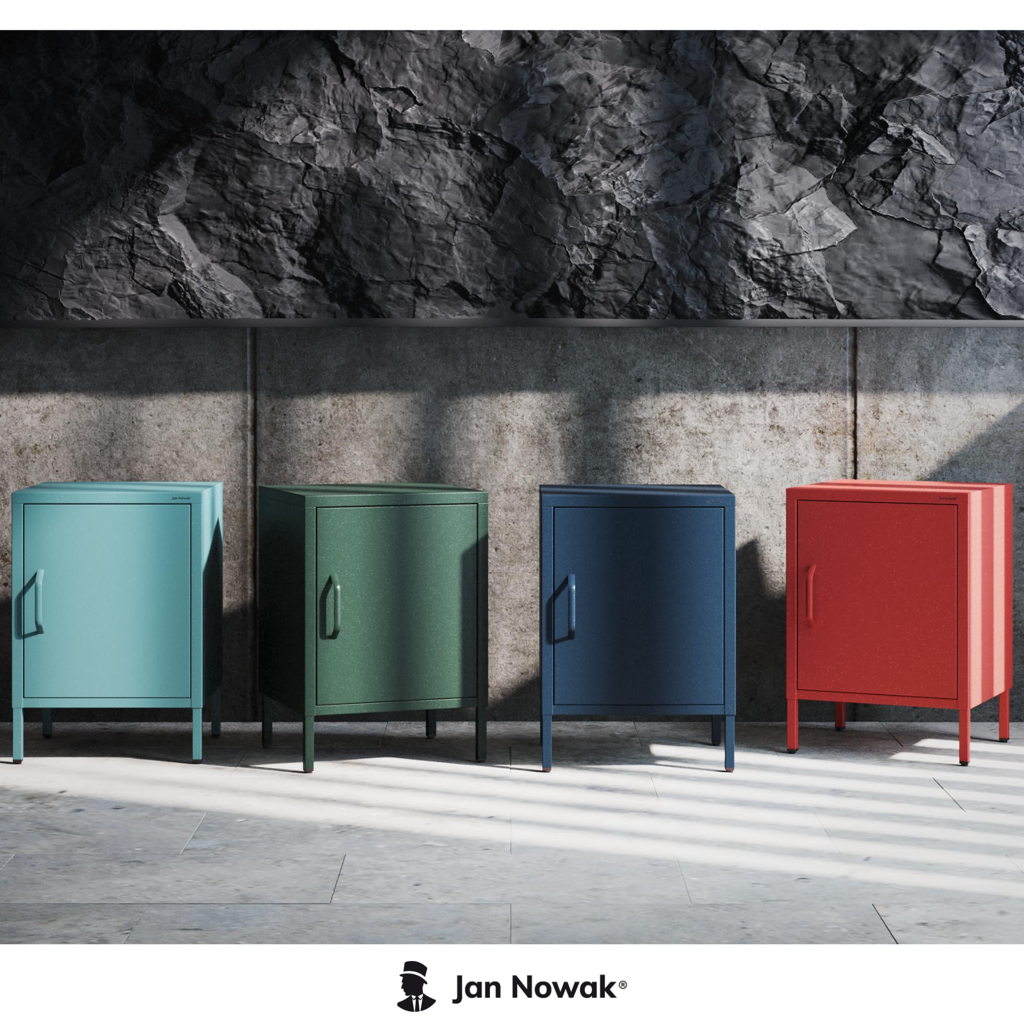 Jan Nowak Comodino Camera da Letto in Metallo - MIA | Comodino Piccolo Scintillante con 1 Ripiano Regolabile | Armadietto Moderno, Stile Industriale | 42,4 x 59,5 x 40 cm | Verde Scuro