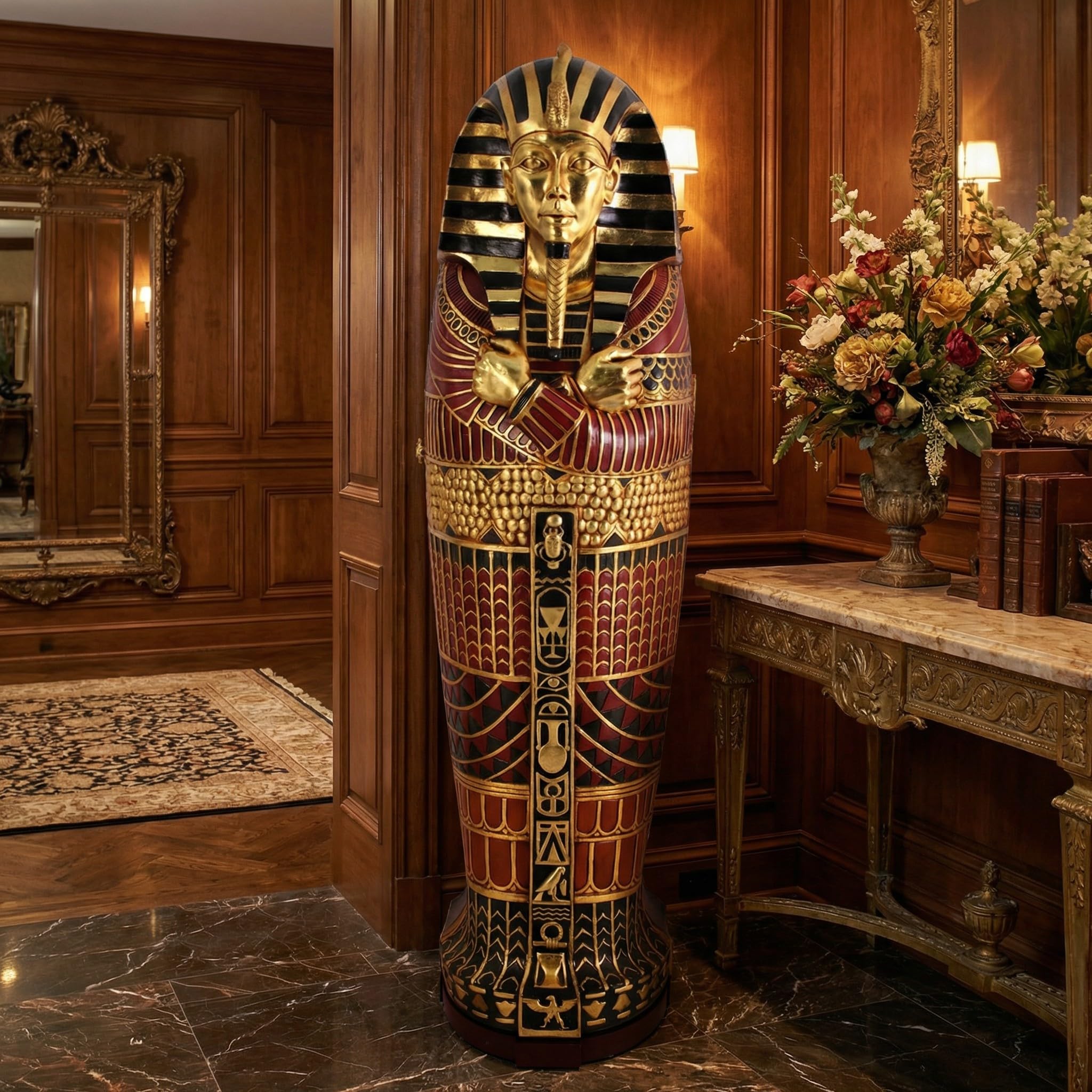 AFD Home Egyptian Sarcophagus Cabinet, Large Storage Cabinet with Shelves, 19 Inches x 20 Inches x 75 Inches